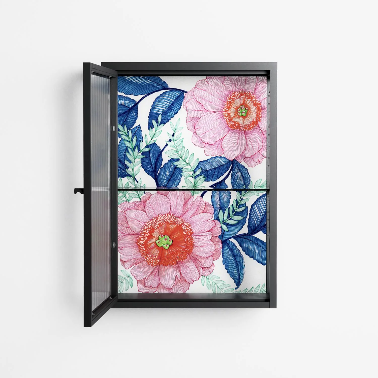 Pink Anemones - Wall Cabinet - Katie O’Shea - Antracite - Reeded glass - Image 3