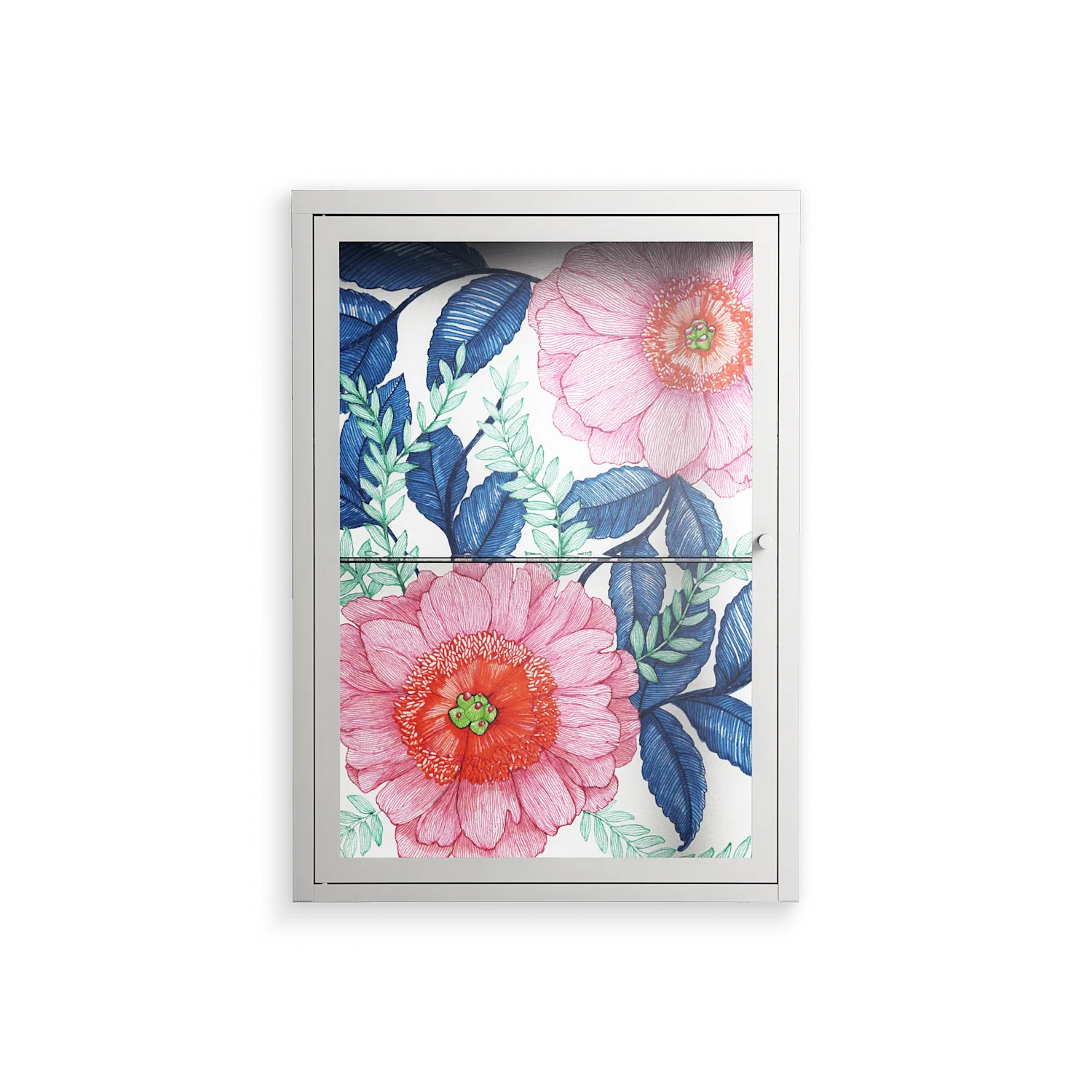 Pink Anemones - Wall Cabinet - Katie O’Shea - Chalk - Clear glass