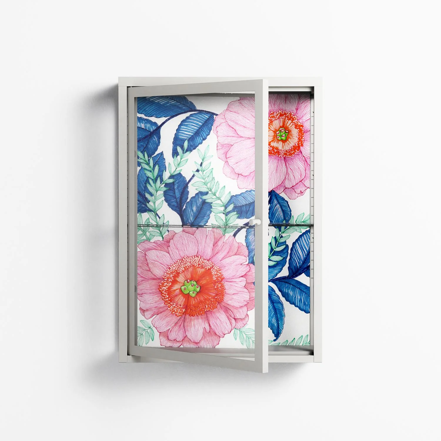 Pink Anemones - Wall Cabinet - Katie O’Shea - Chalk - Clear glass - Image 2