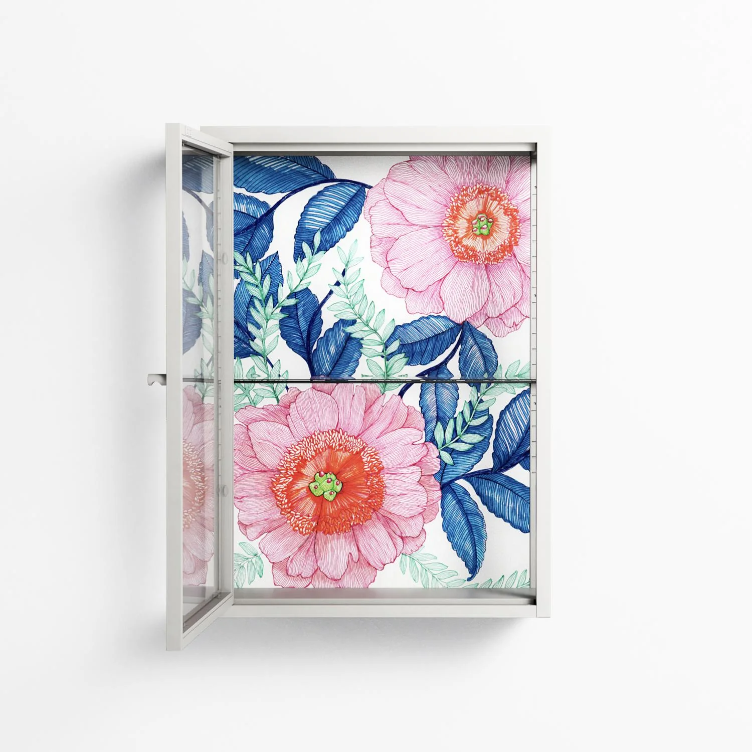 Pink Anemones - Wall Cabinet - Katie O’Shea - Chalk - Clear glass - Image 3