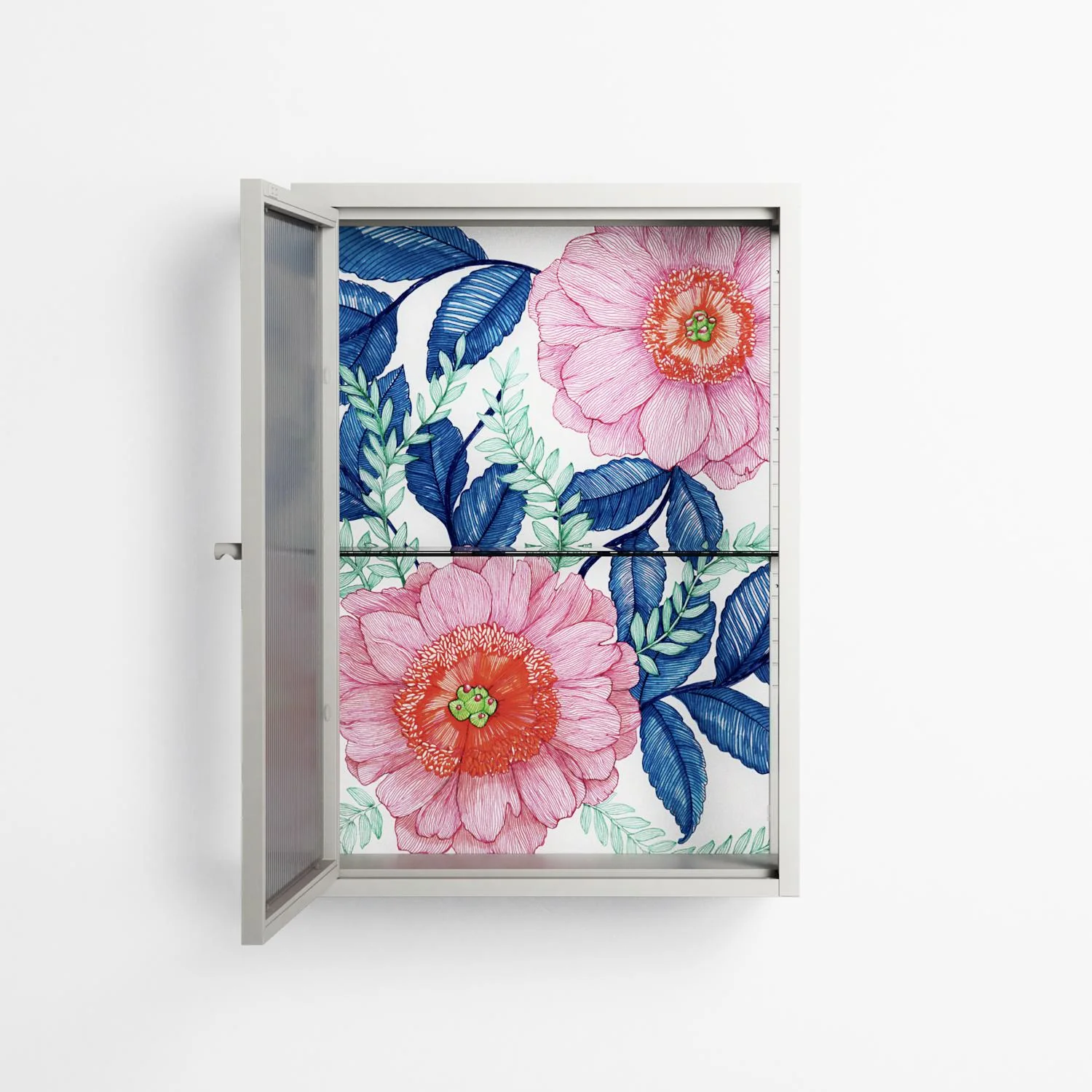Pink Anemones - Wall Cabinet - Katie O’Shea - Chalk - Reeded glass - Image 3