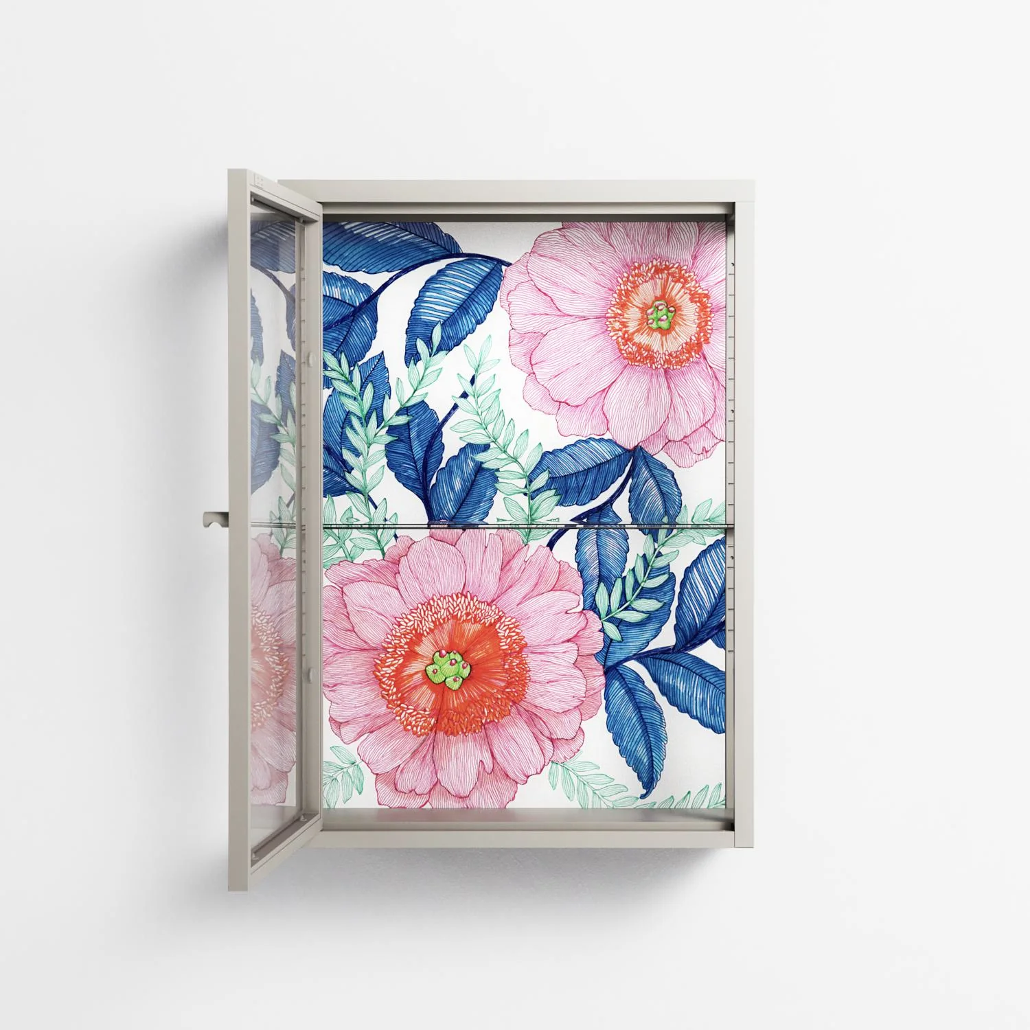 Pink Anemones - Wall Cabinet - Katie O’Shea - Pebble - Clear glass - Image 3
