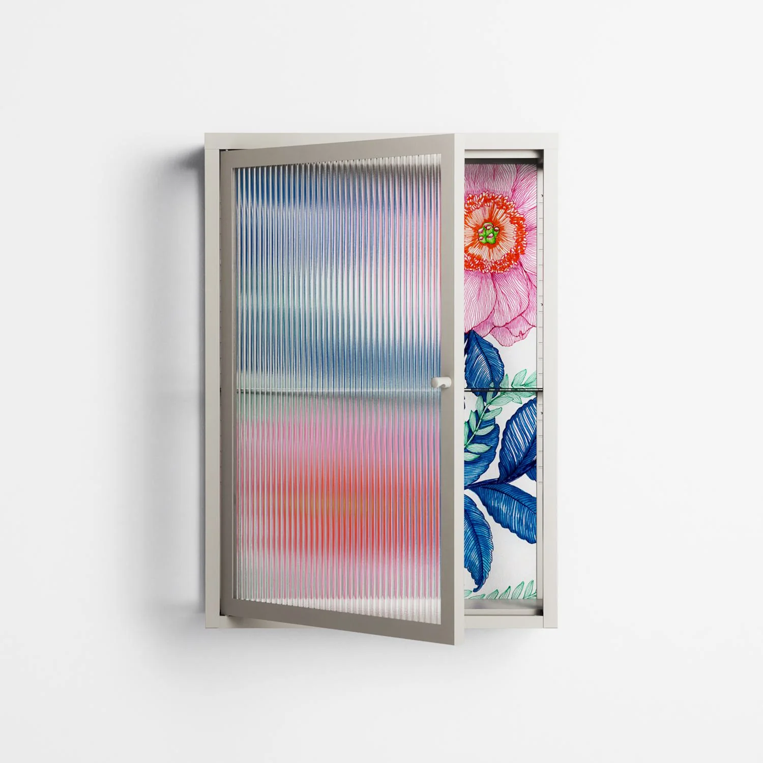 Pink Anemones - Wall Cabinet - Katie O’Shea - Pebble - Reeded glass - Image 2
