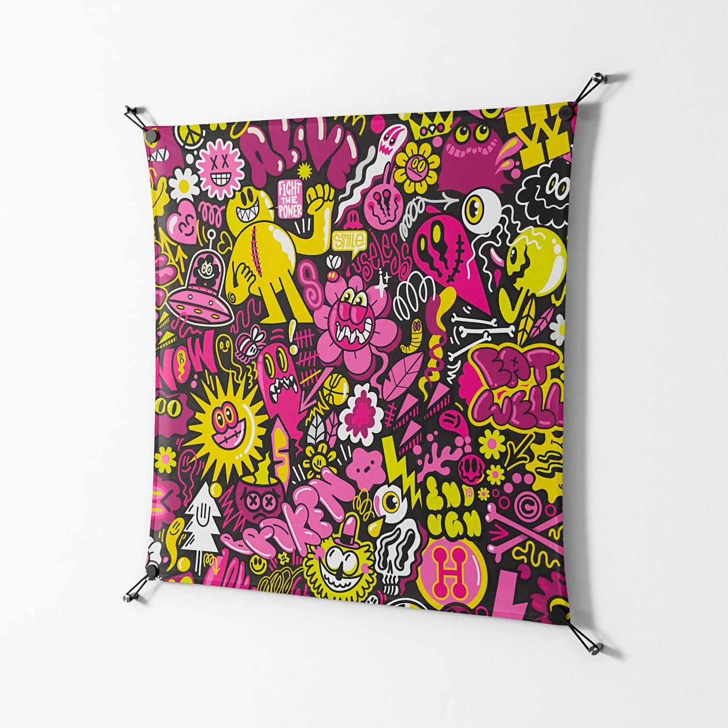 Pinky & Yellow - Work On Wall - Craig Watkins - Black - 90 x 90 cm - Image 2