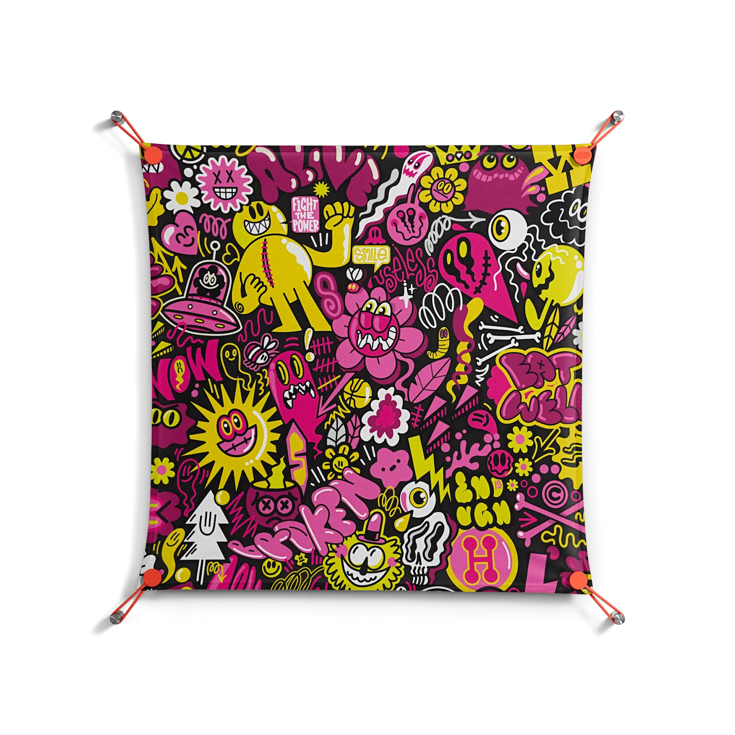 Pinky & Yellow - Work On Wall - Craig Watkins - Orange - 70 x 70 cm