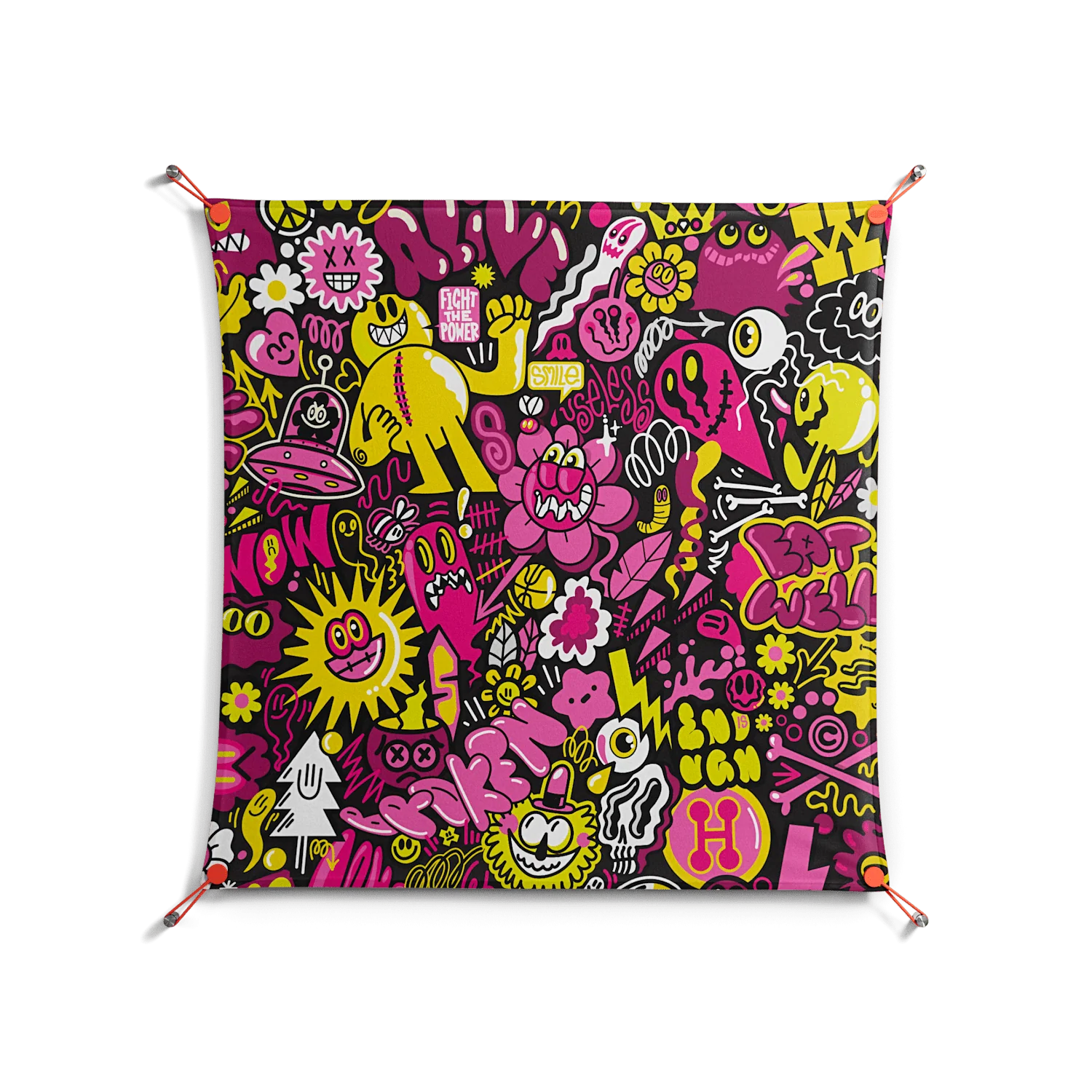 Pinky & Yellow - Work On Wall - Craig Watkins - Orange - 90 x 90 cm
