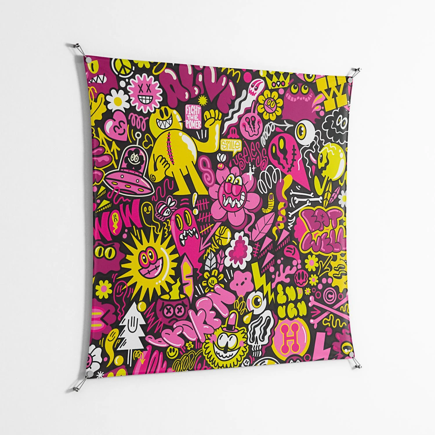 Pinky & Yellow - Work On Wall - Craig Watkins - Silver - 140 x 140 cm - Image 2