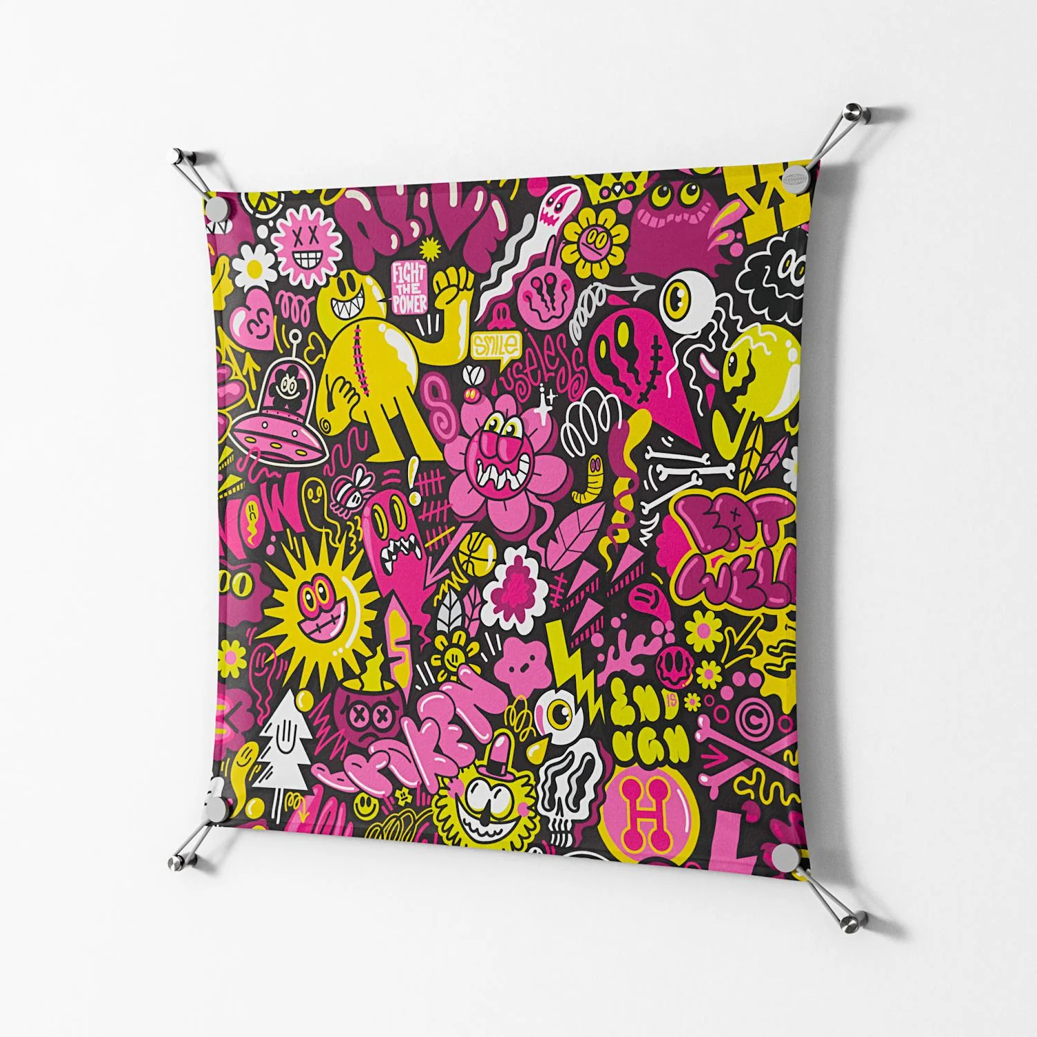 Pinky & Yellow - Work On Wall - Craig Watkins - Silver - 70 x 70 cm - Image 2