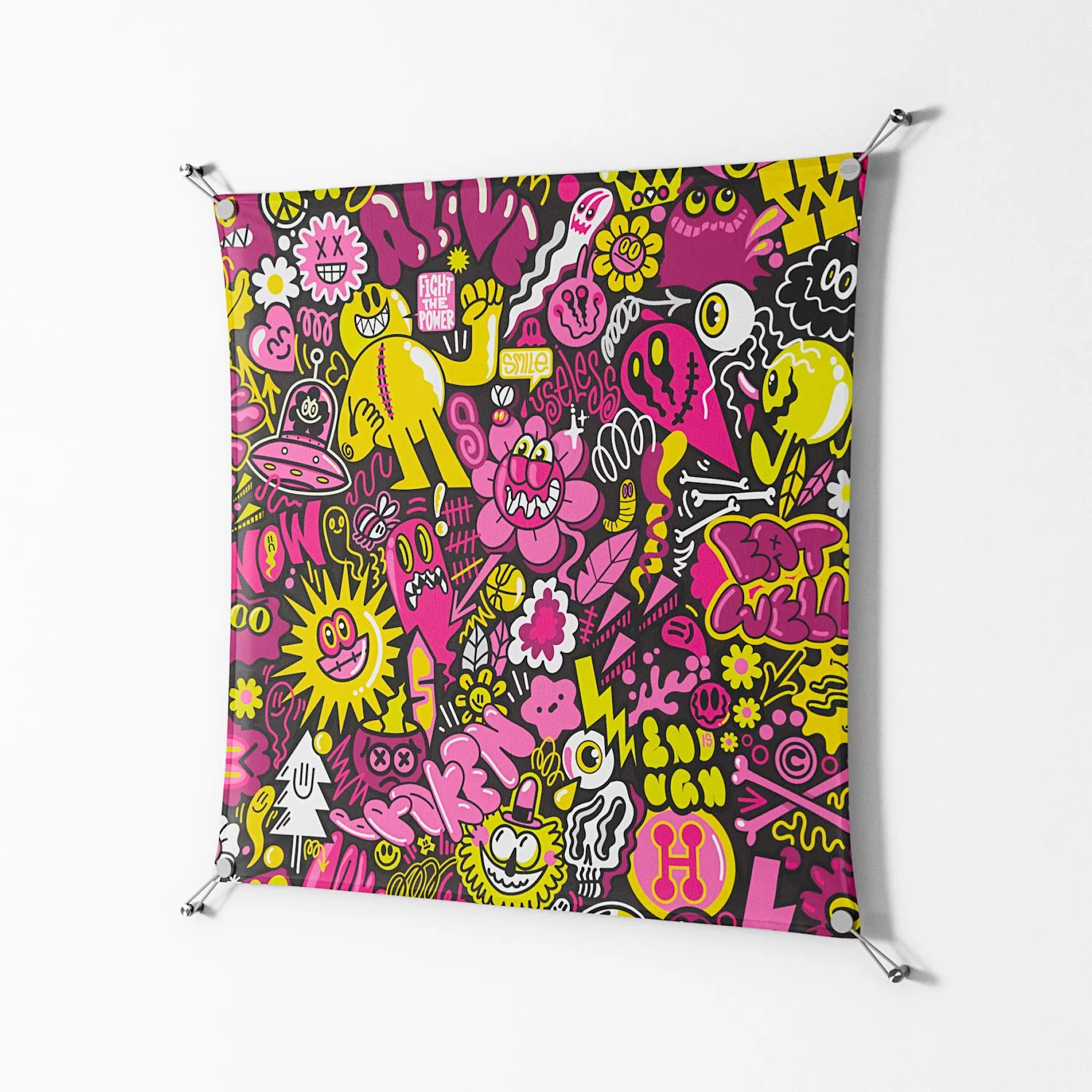 Pinky & Yellow - Work On Wall - Craig Watkins - Silver - 90 x 90 cm - Image 2