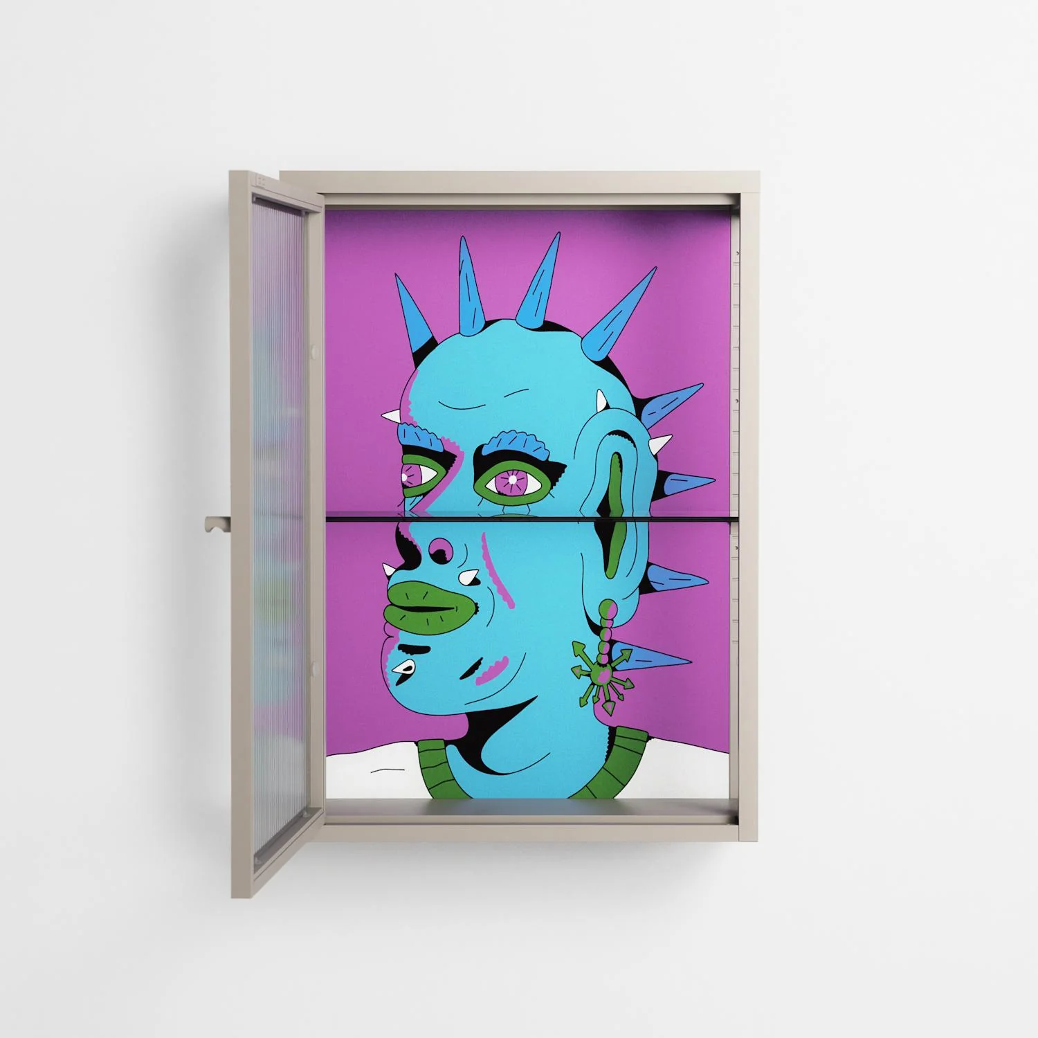 Punkrocker - Wall Cabinet - Cezar Berje - Pebble - Reeded glass - Image 3