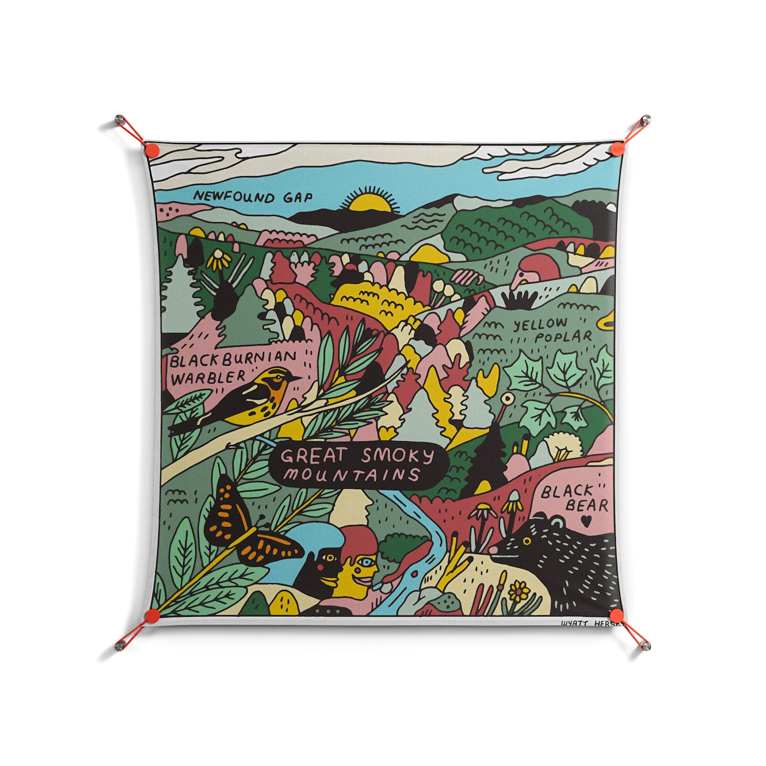 Smoky Mountains - Work On Wall - Wyatt Hersey - Orange - 90 x 90 cm