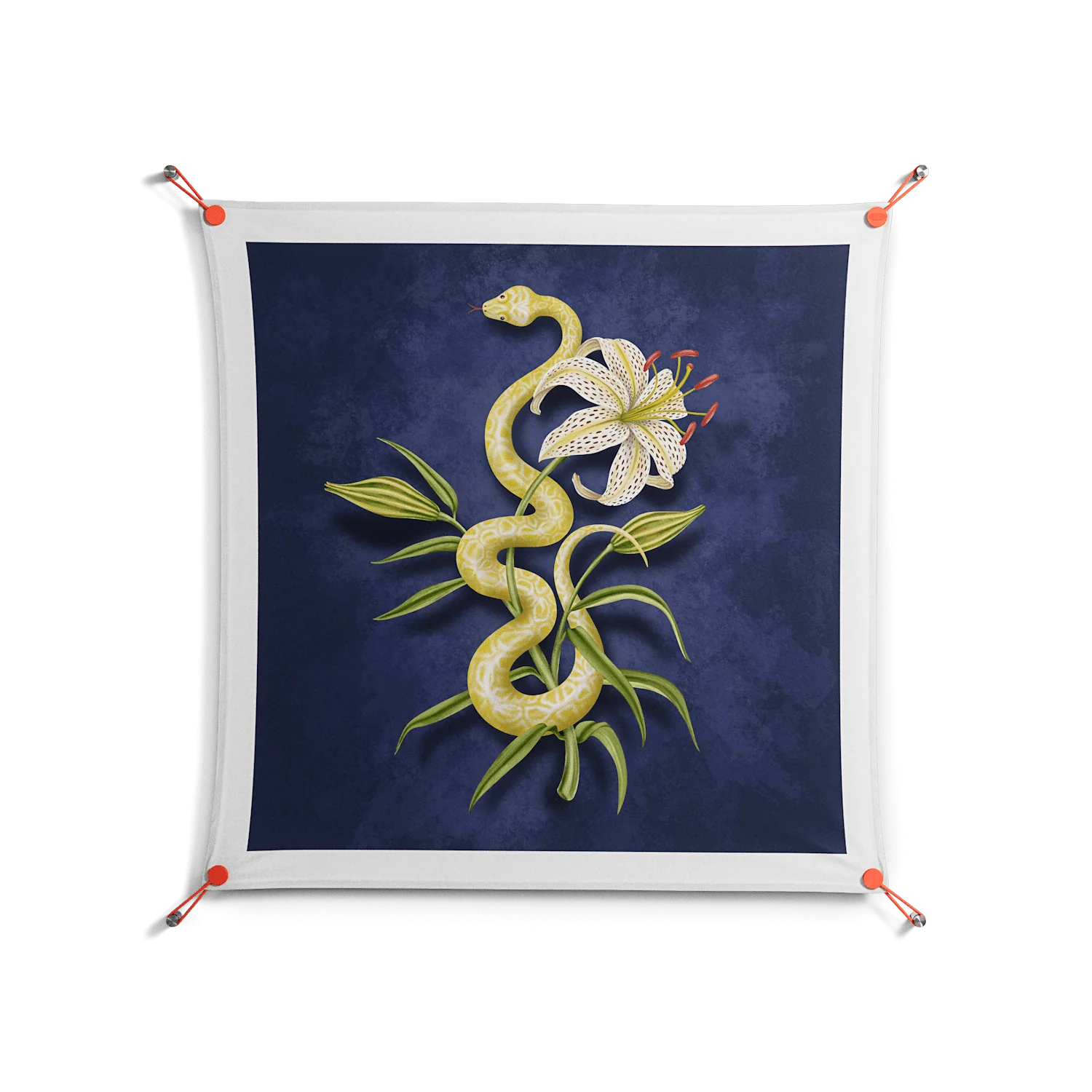 Snake Tigerlily - Work On Wall - Amy Suther - Orange - 90 x 90 cm