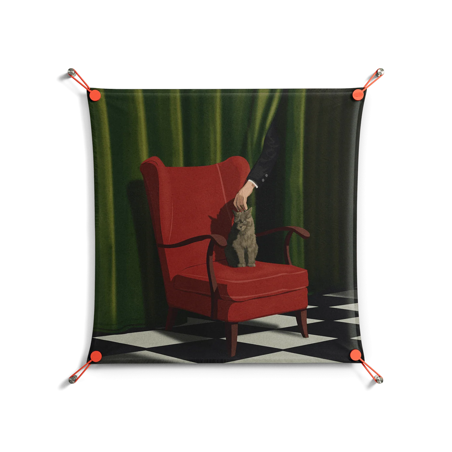 The Man Behind The Curtain - Work On Wall - Kristin Eriksson - Orange - 70 x 70 cm