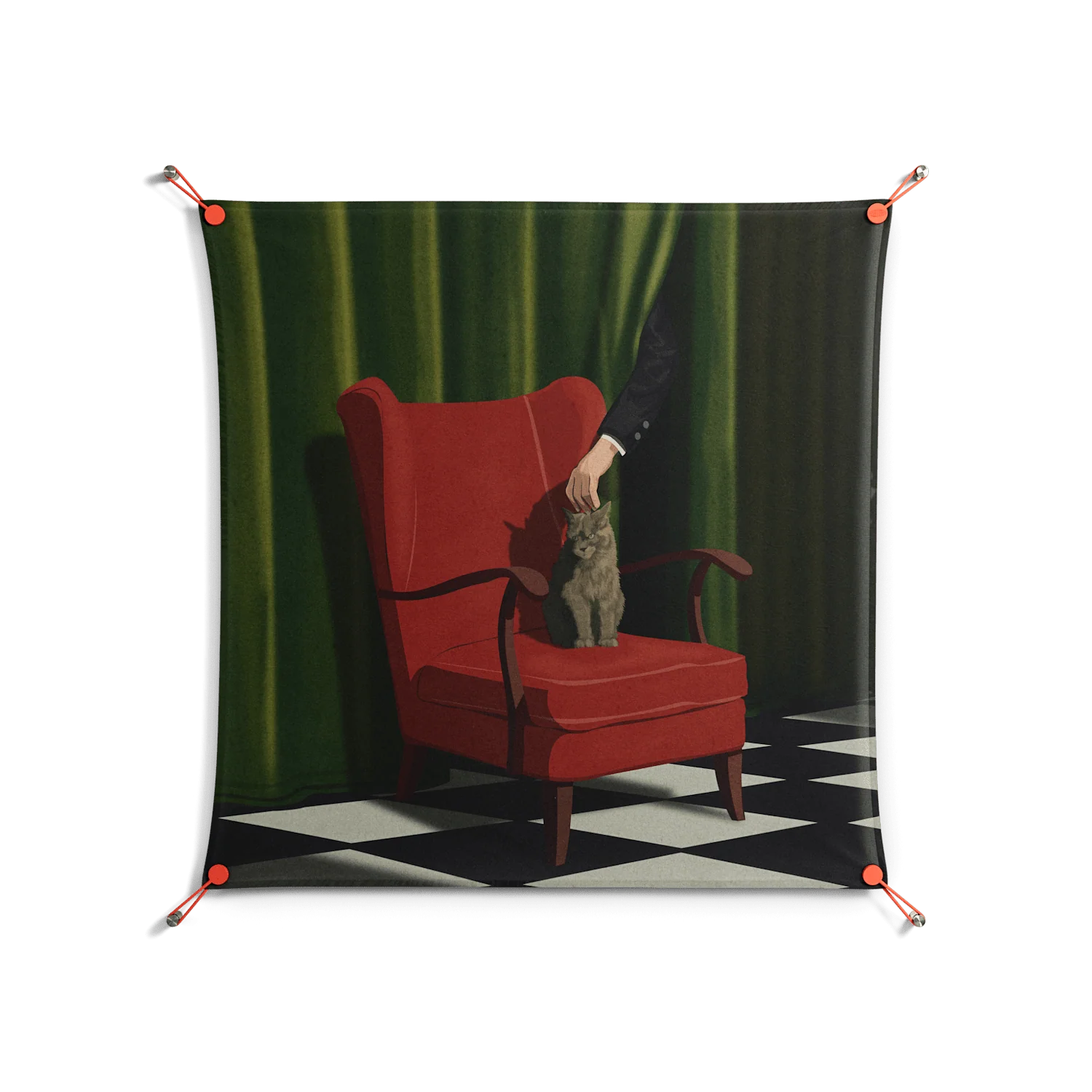 The Man Behind The Curtain - Work On Wall - Kristin Eriksson - Orange - 90 x 90 cm