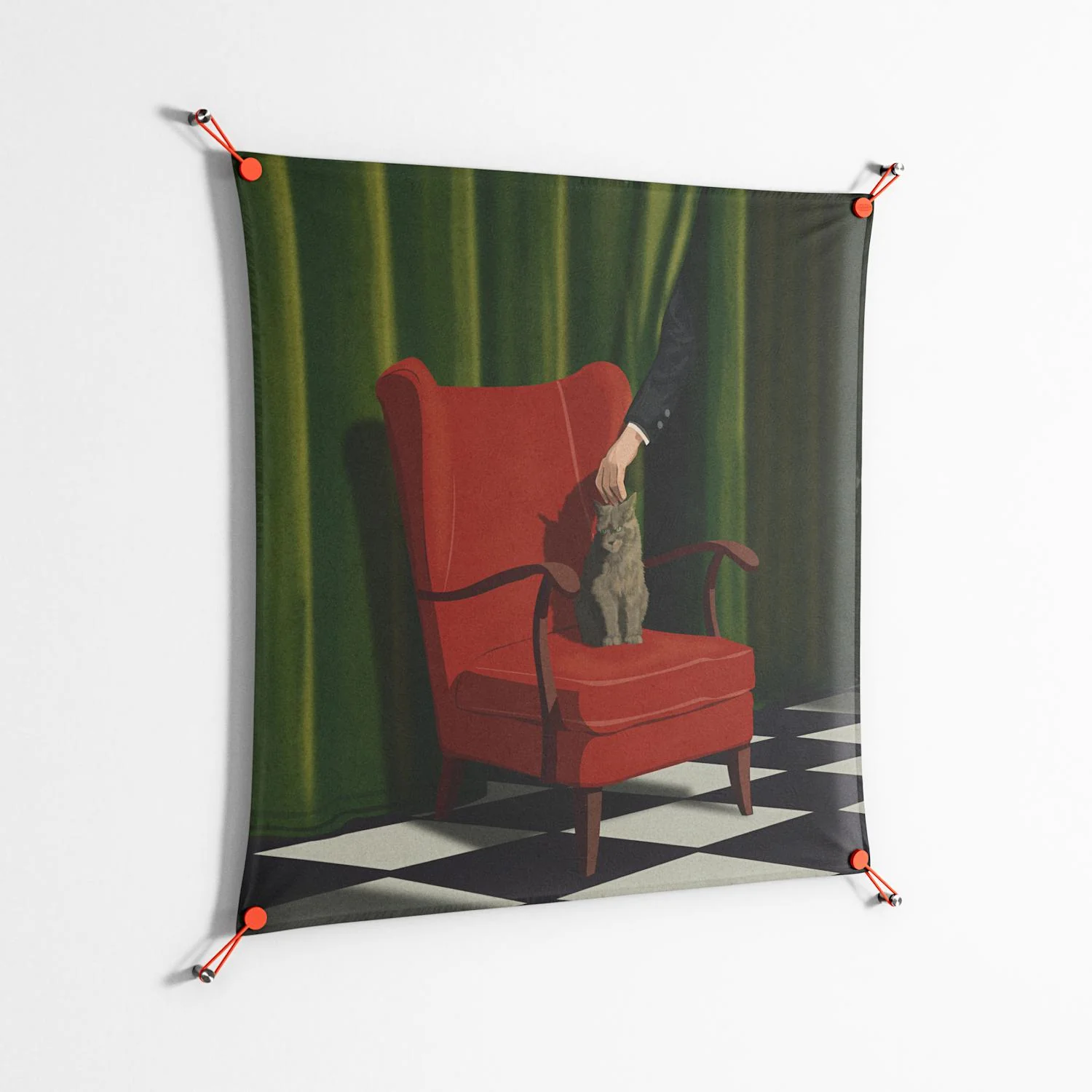 The Man Behind The Curtain - Work On Wall - Kristin Eriksson - Orange - 90 x 90 cm - Image 2
