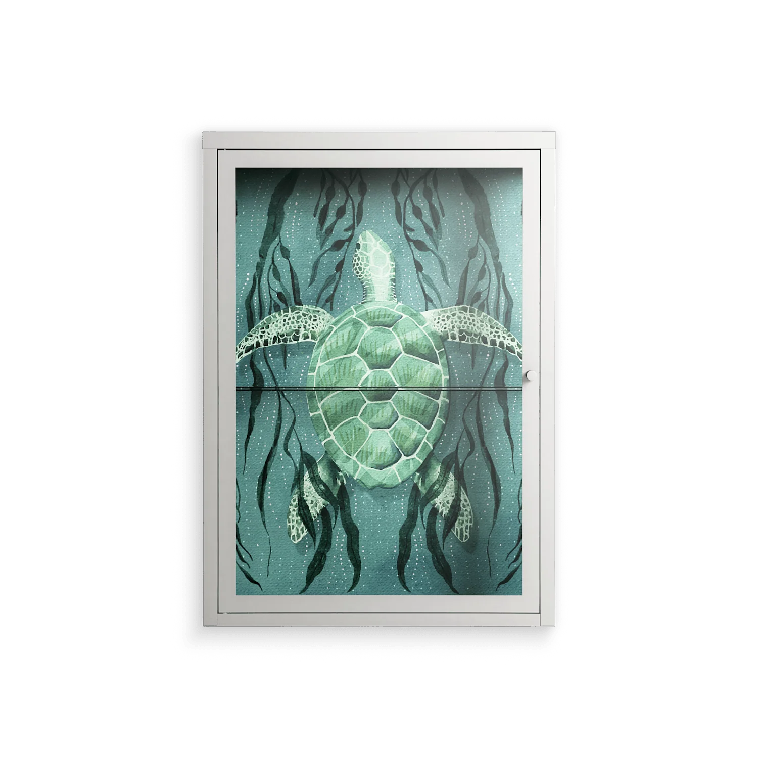 Turtle With Kelp - Wall Cabinet - Katie O’Shea - Chalk - Clear glass