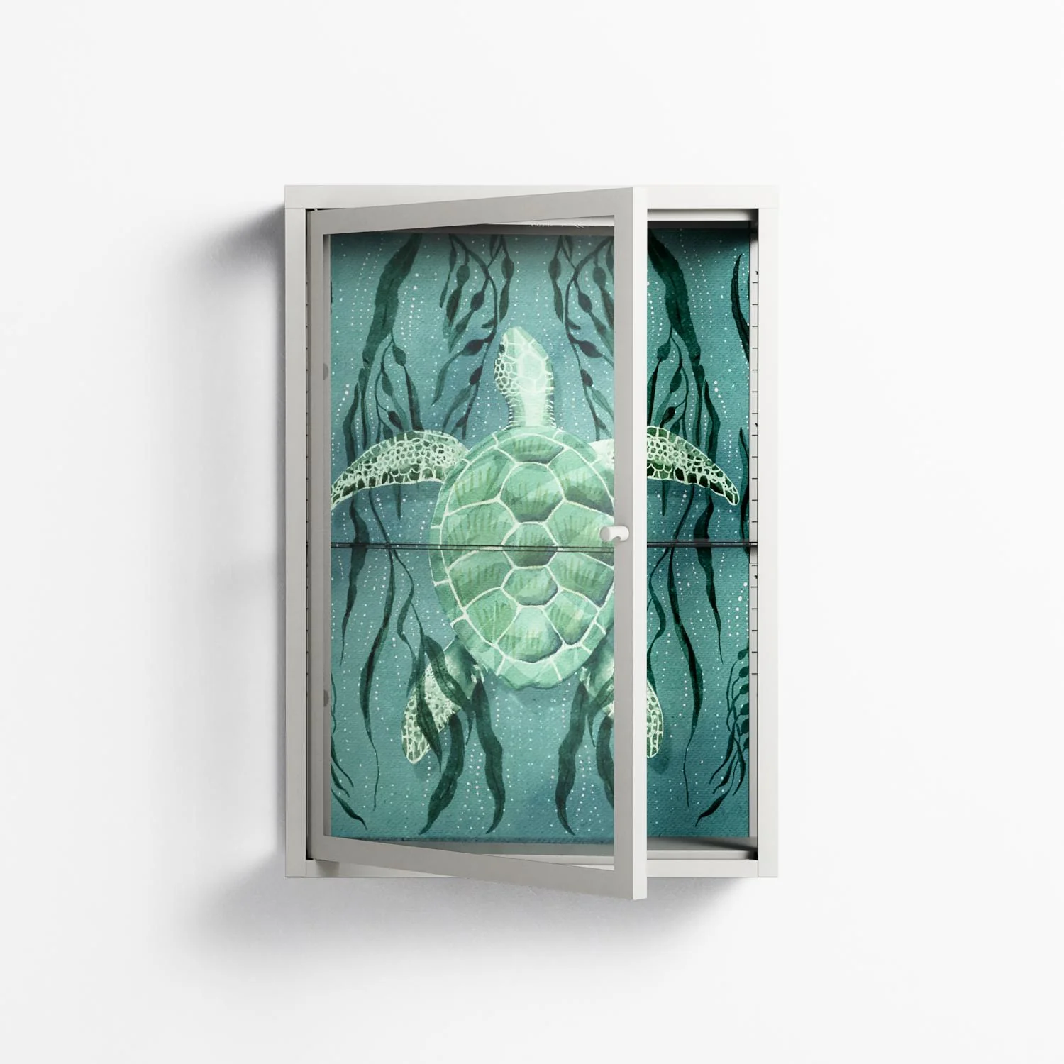 Turtle With Kelp - Wall Cabinet - Katie O’Shea - Chalk - Clear glass - Image 2