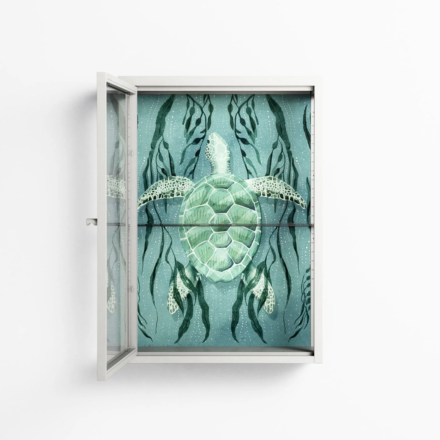 Turtle With Kelp - Wall Cabinet - Katie O’Shea - Chalk - Clear glass - Image 3