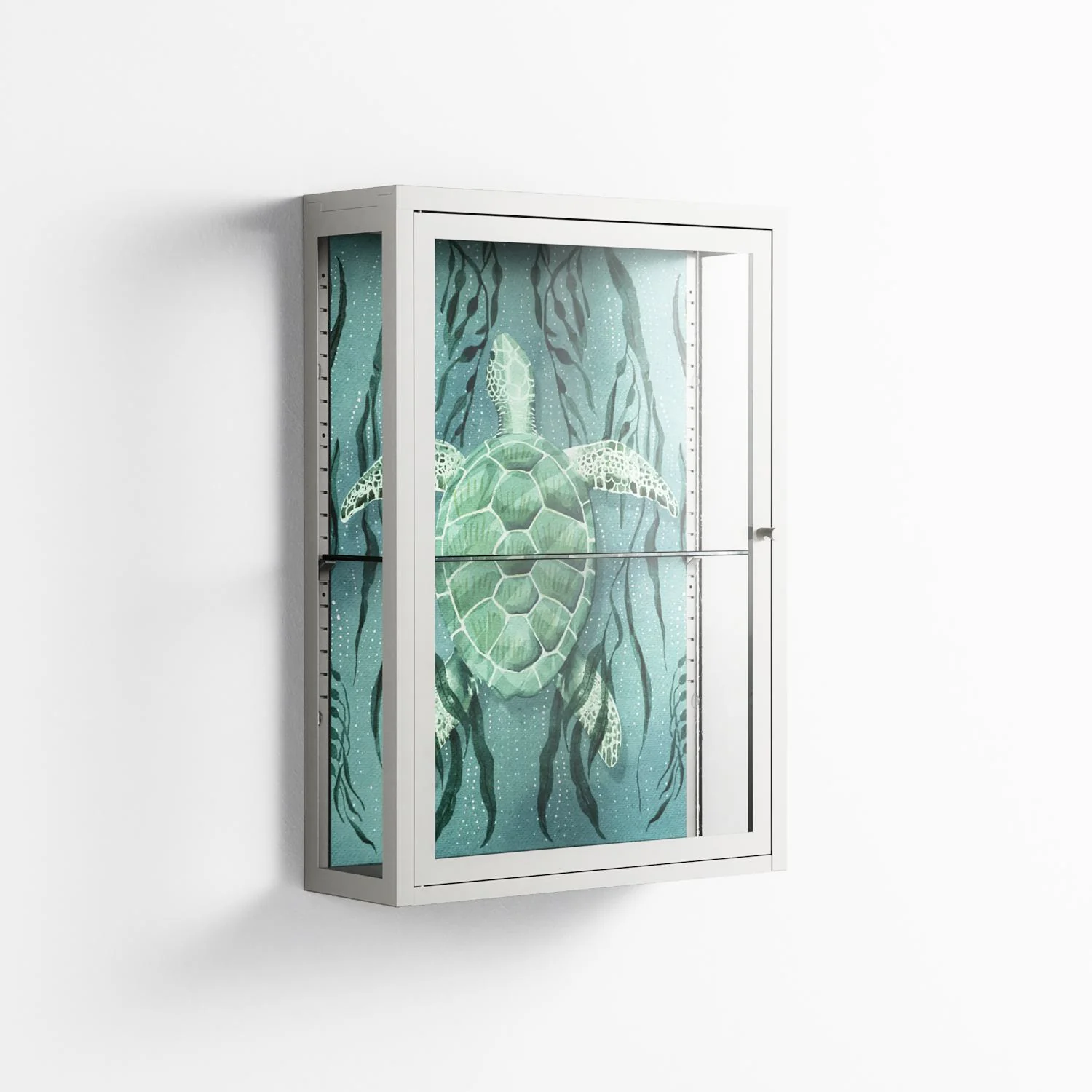 Turtle With Kelp - Wall Cabinet - Katie O’Shea - Chalk - Clear glass - Image 4