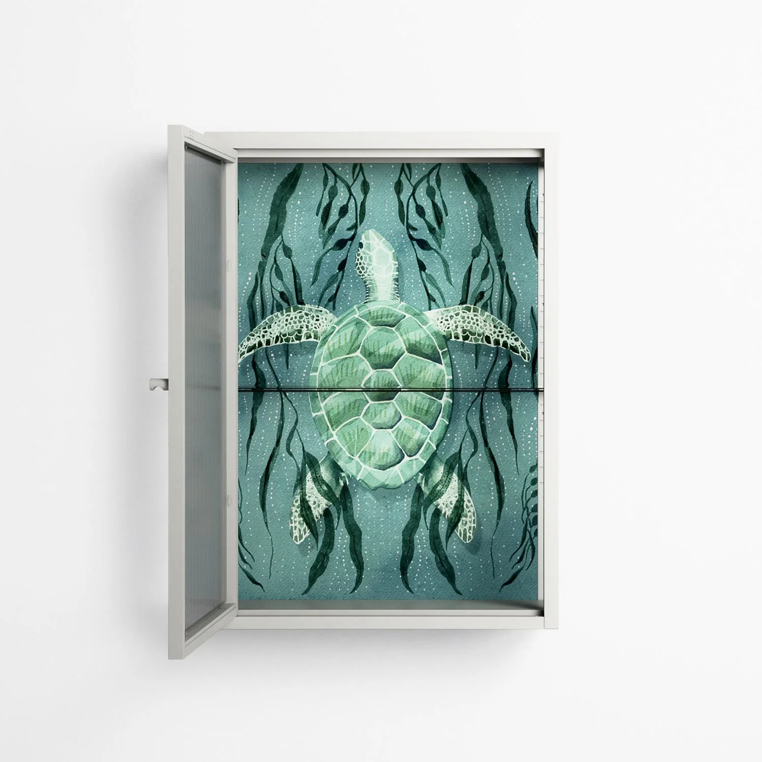 Turtle With Kelp - Wall Cabinet - Katie O’Shea - Chalk - Reeded glass - Image 3