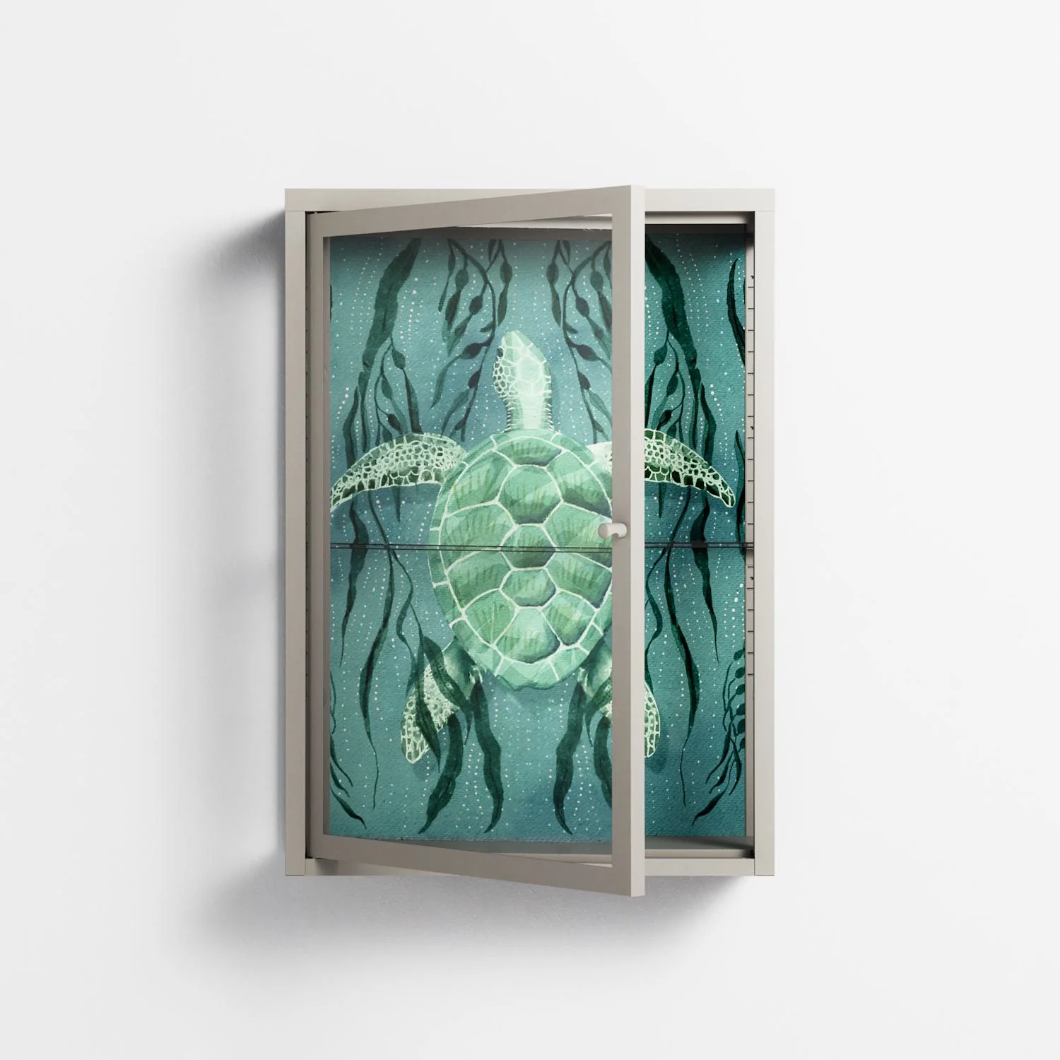 Turtle With Kelp - Wall Cabinet - Katie O’Shea - Pebble - Clear glass - Image 2