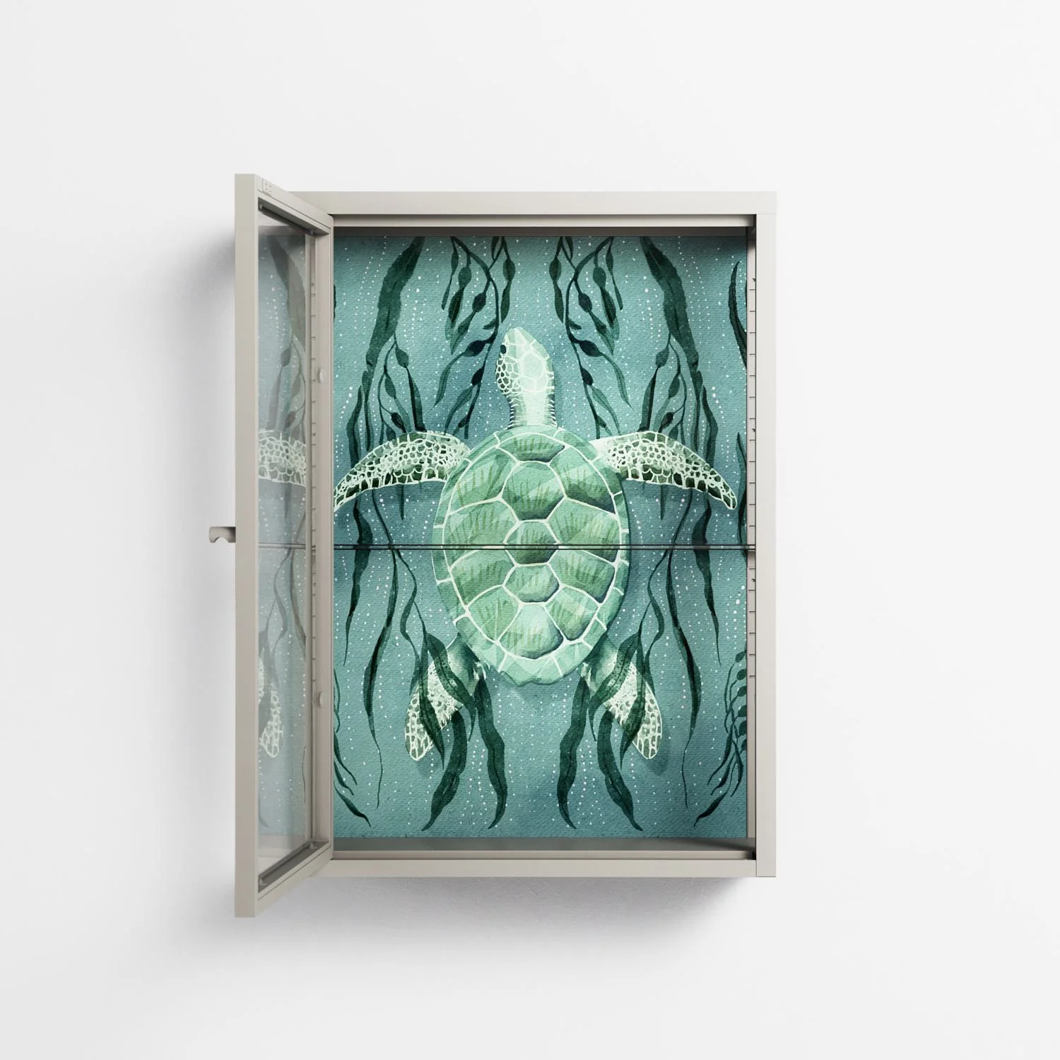 Turtle With Kelp - Wall Cabinet - Katie O’Shea - Pebble - Clear glass - Image 3