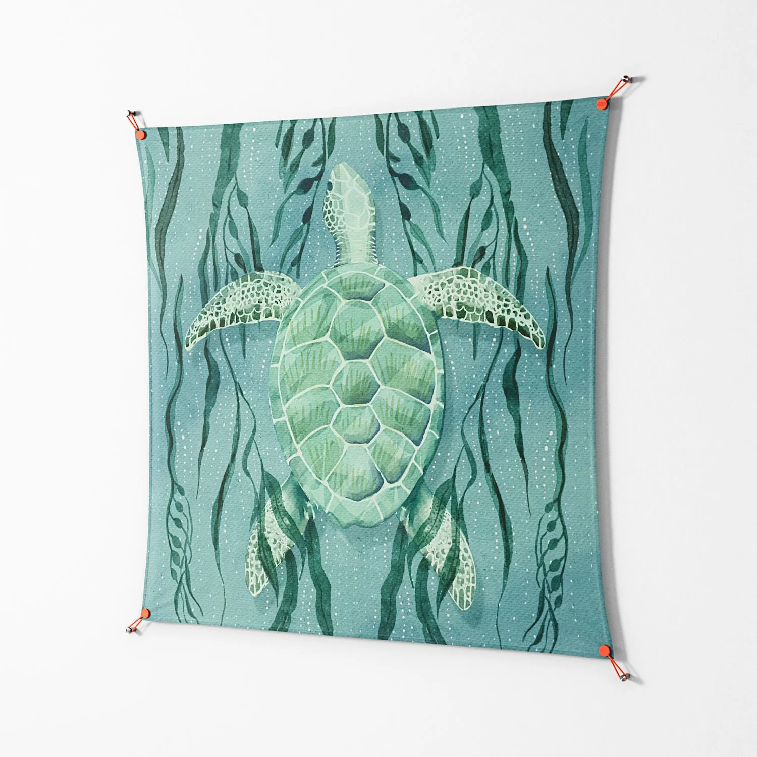 Turtle With Kelp - Work On Wall - Katie O’Shea - Orange - 140 x 140 cm - Image 2