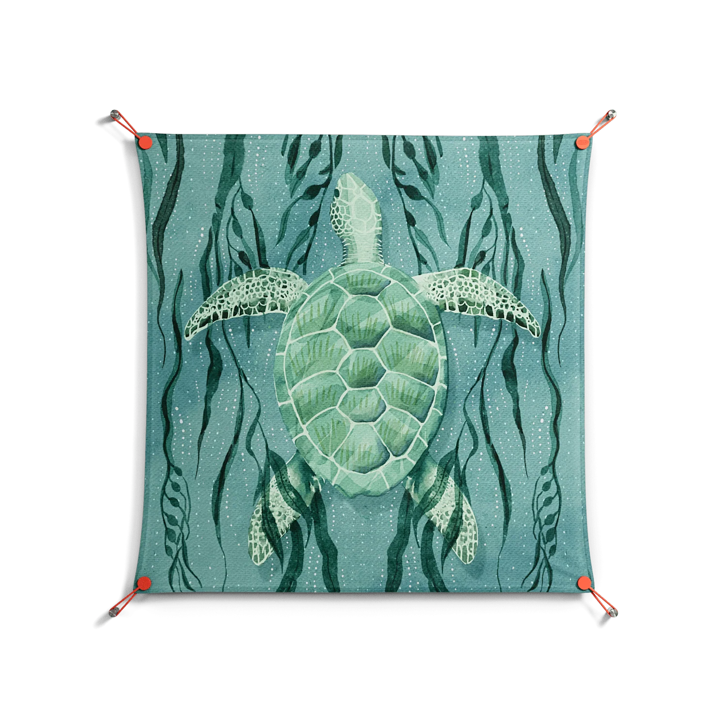 Turtle With Kelp - Work On Wall - Katie O’Shea - Orange - 90 x 90 cm