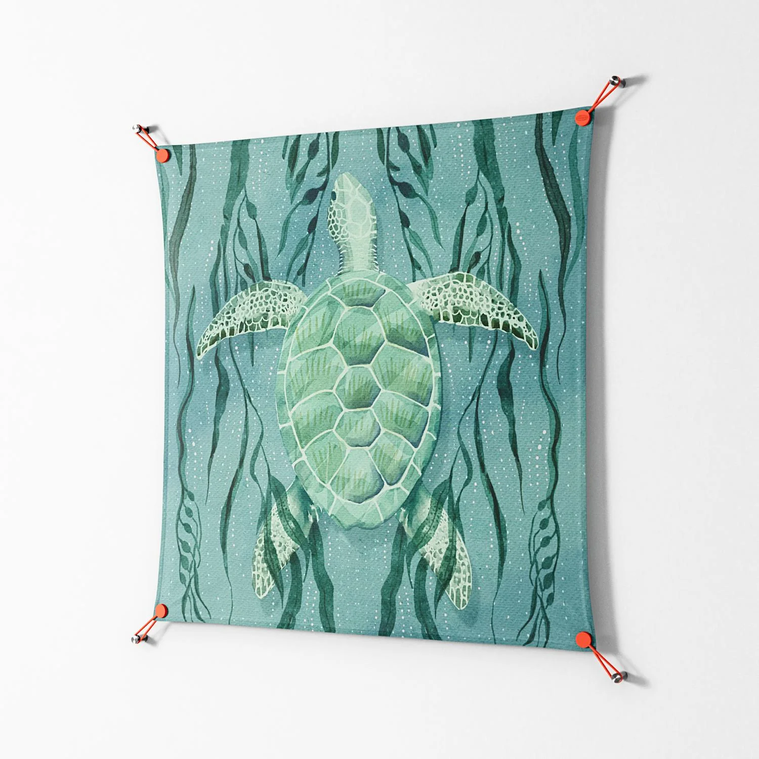Turtle With Kelp - Work On Wall - Katie O’Shea - Orange - 90 x 90 cm - Image 2