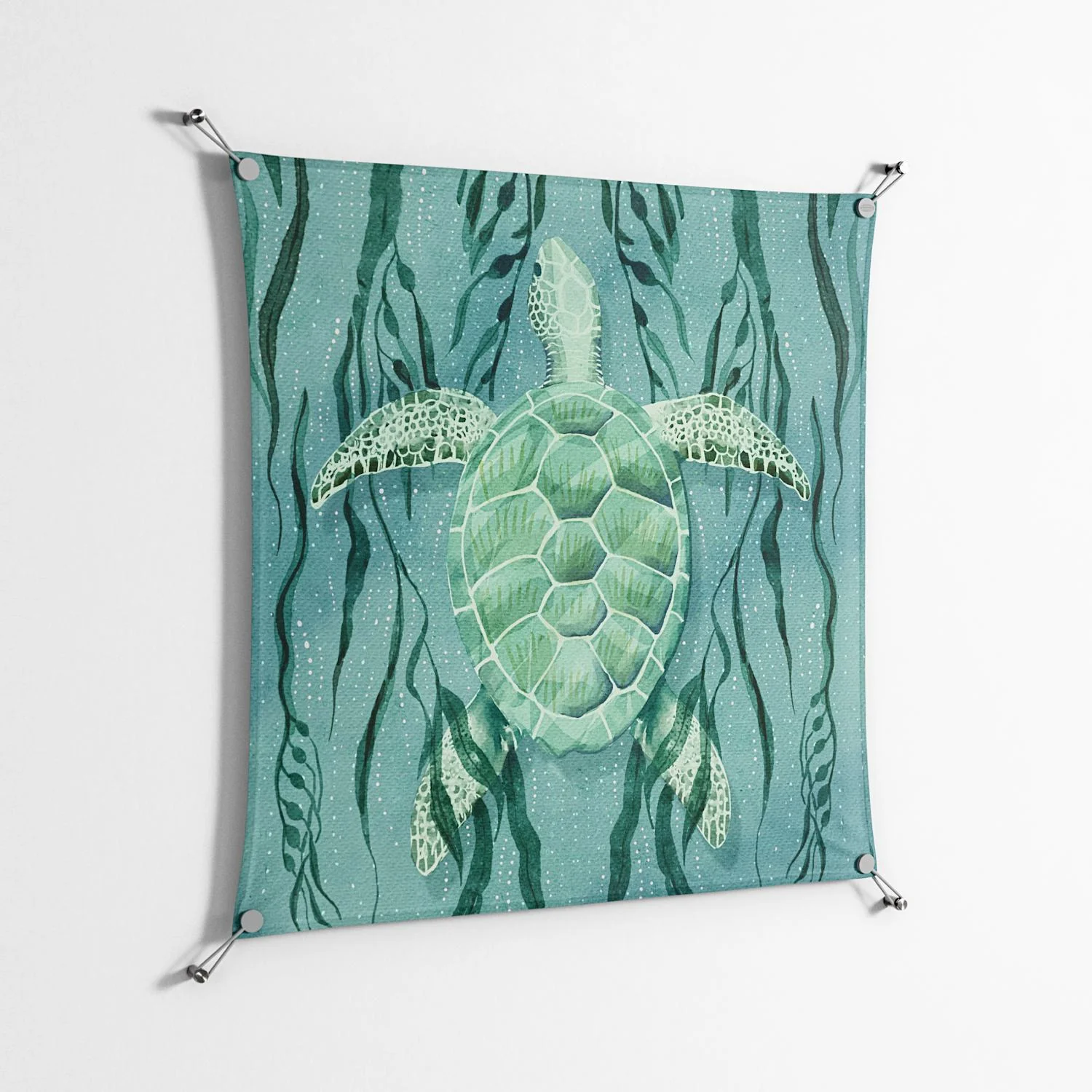 Turtle With Kelp - Work On Wall - Katie O’Shea - Silver - 90 x 90 cm - Image 2