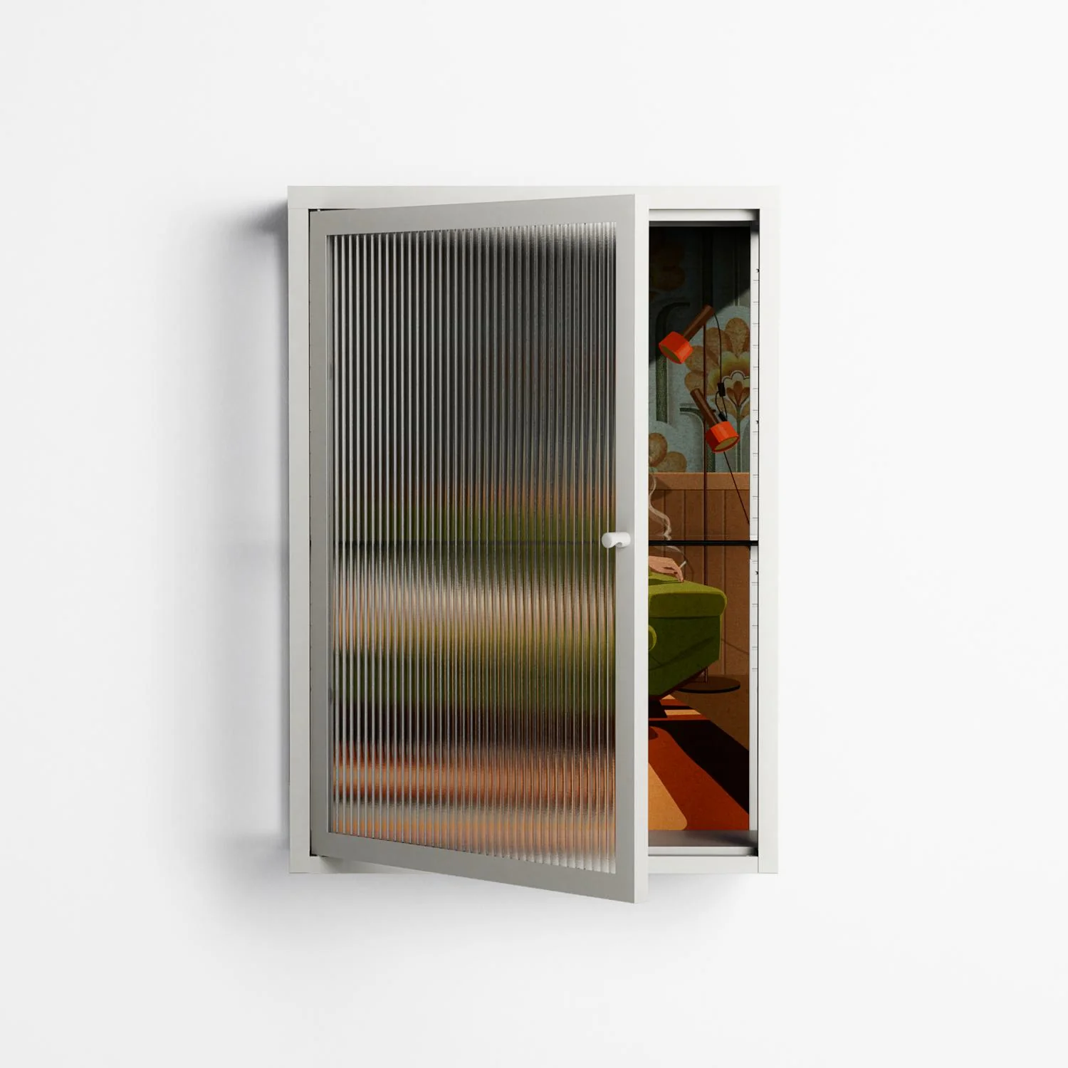 Waiting Game - Wall Cabinet - Kristin Eriksson - Chalk - Reeded glass - Image 2
