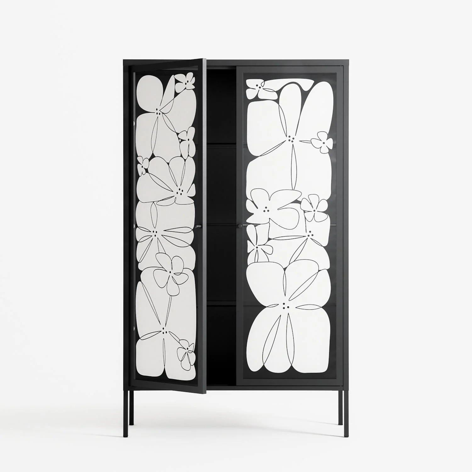White Flowers - Cabinet - Konrad Blaszczyk - Antracite - Overlay Glass - Image 3