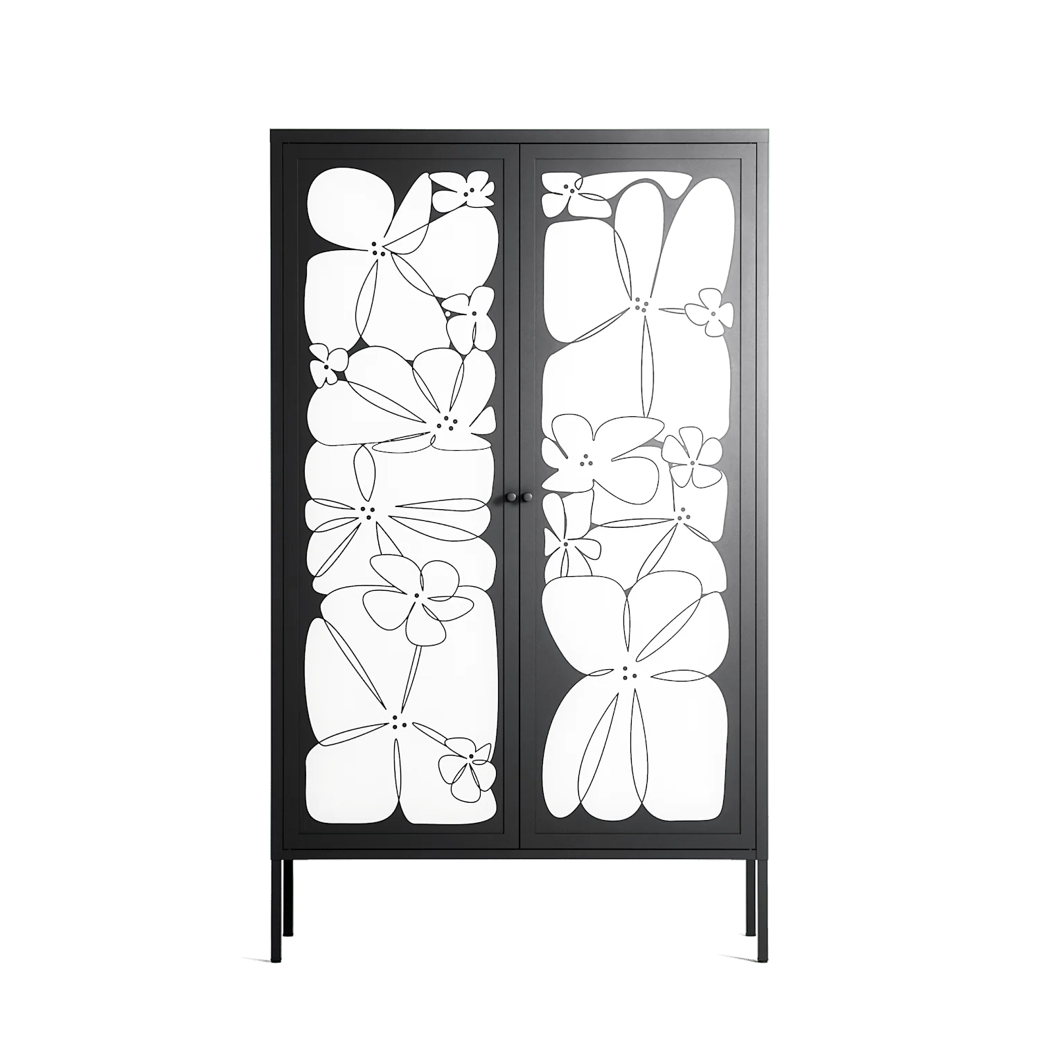 White Flowers - Cabinet - Konrad Blaszczyk - Antracite - Overlay Metal