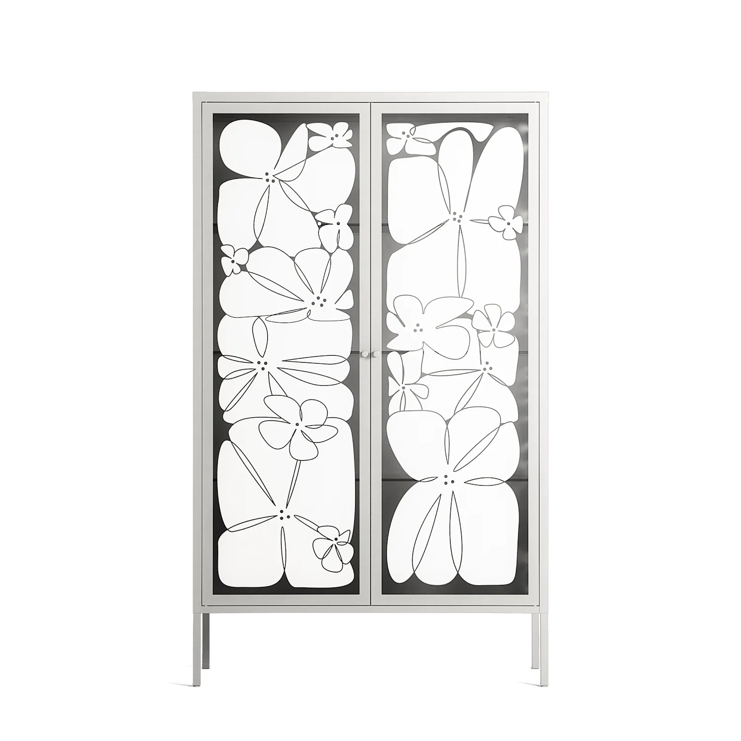 White Flowers - Cabinet - Konrad Blaszczyk - Chalk - Overlay Glass