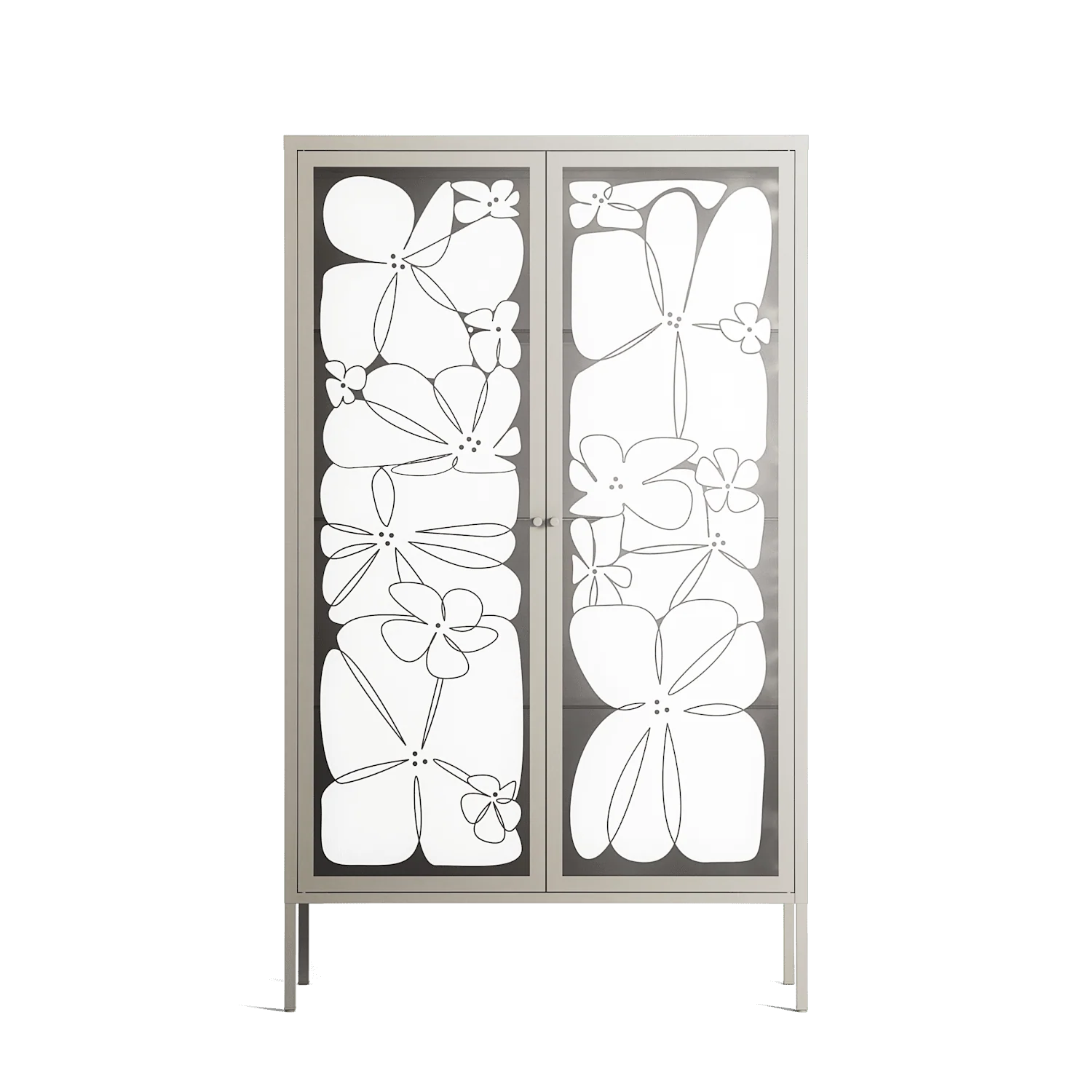 White Flowers - Cabinet - Konrad Blaszczyk - Pebble - Overlay Glass