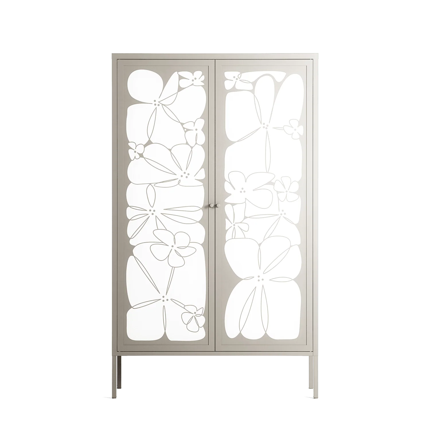 White Flowers - Cabinet - Konrad Blaszczyk - Pebble - Overlay Metal