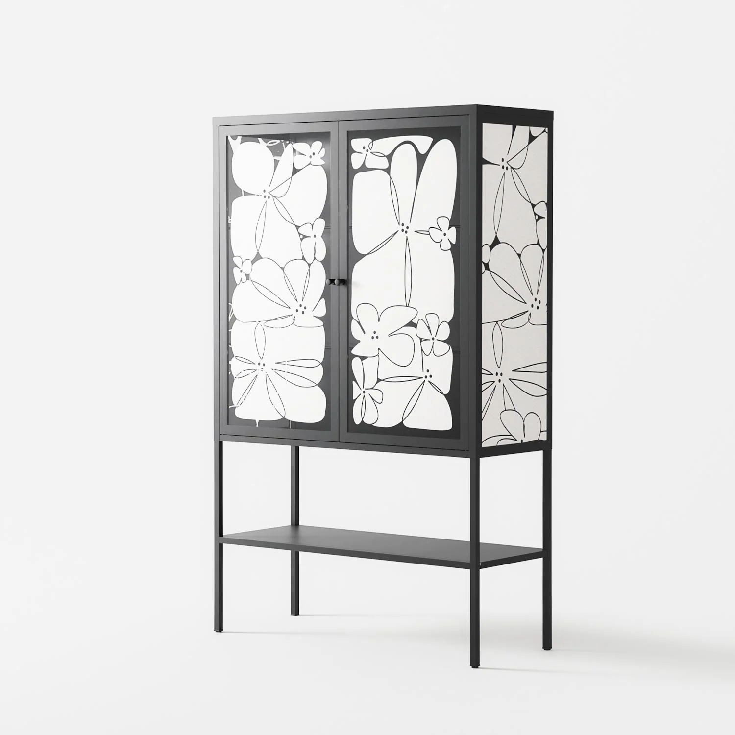 White Flowers - Loft Cabinet - Konrad Blaszczyk - Antracite - Overlay Glass - Image 2