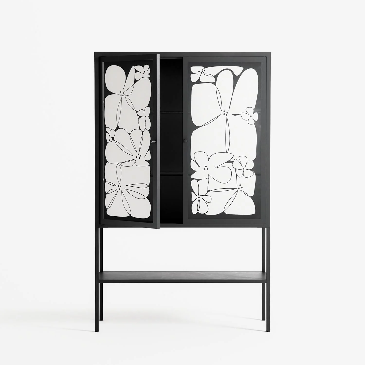 White Flowers - Loft Cabinet - Konrad Blaszczyk - Antracite - Overlay Glass - Image 3