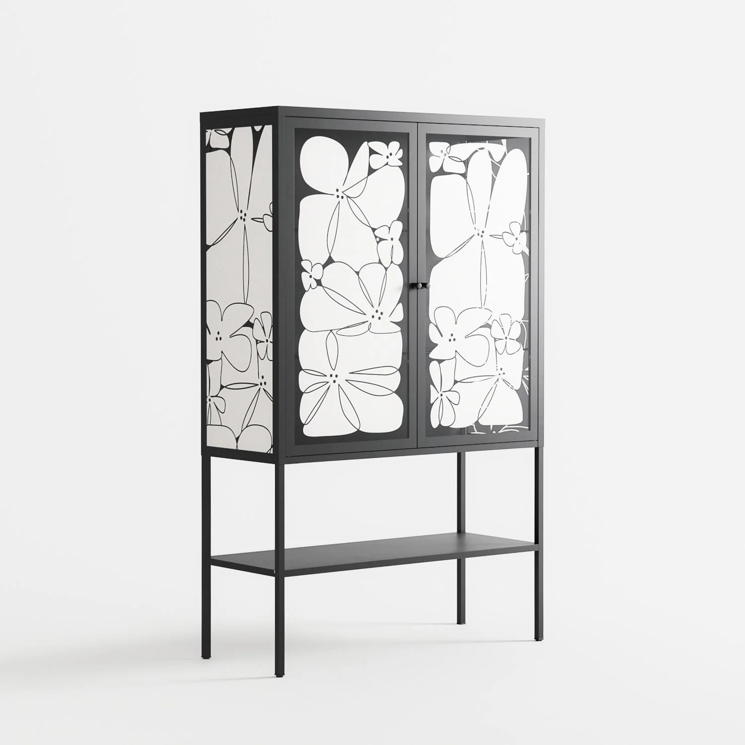 White Flowers - Loft Cabinet - Konrad Blaszczyk - Antracite - Overlay Glass - Image 4
