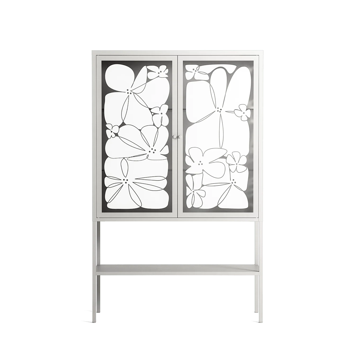 White Flowers - Loft Cabinet - Konrad Blaszczyk - Chalk - Overlay Glass
