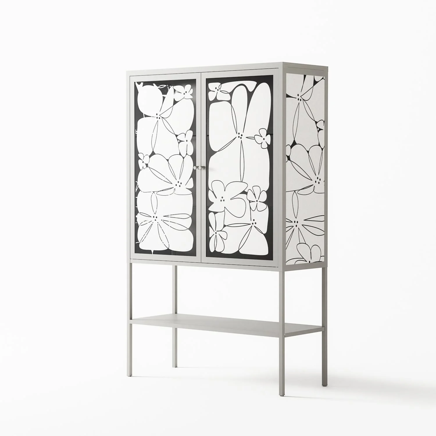 White Flowers - Loft Cabinet - Konrad Blaszczyk - Chalk - Overlay Glass - Image 2