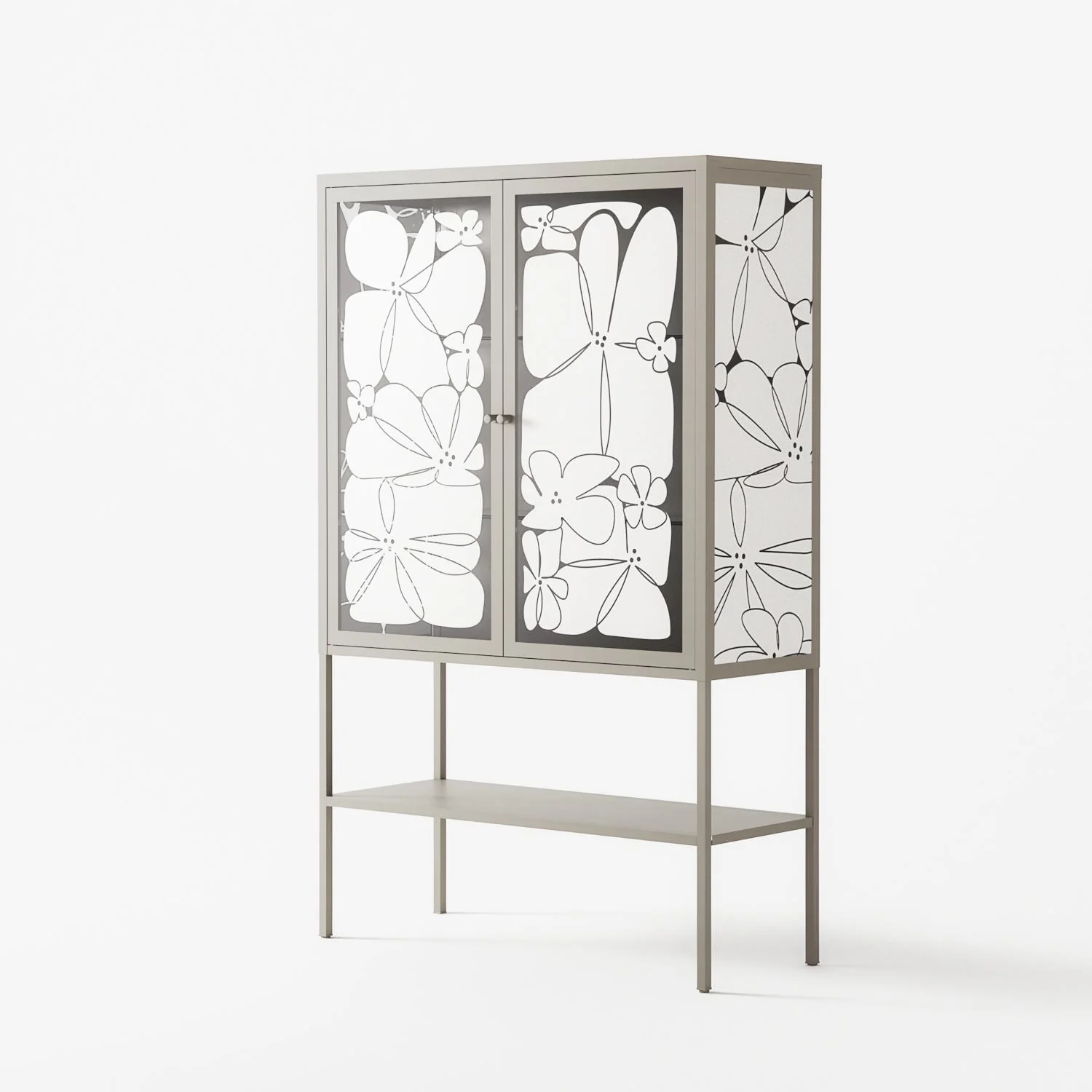 White Flowers - Loft Cabinet - Konrad Blaszczyk - Pebble - Overlay Glass - Image 2