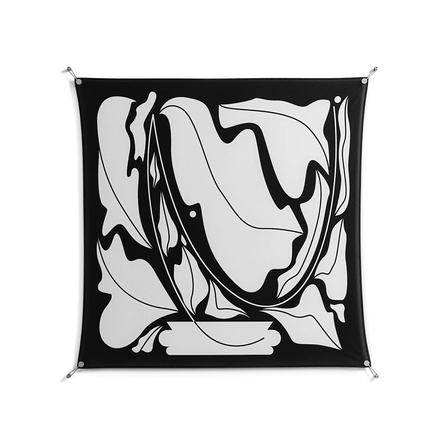 White Flowers - Work On Wall - Konrad Blaszczyk - Silver - 140 x 140 cm