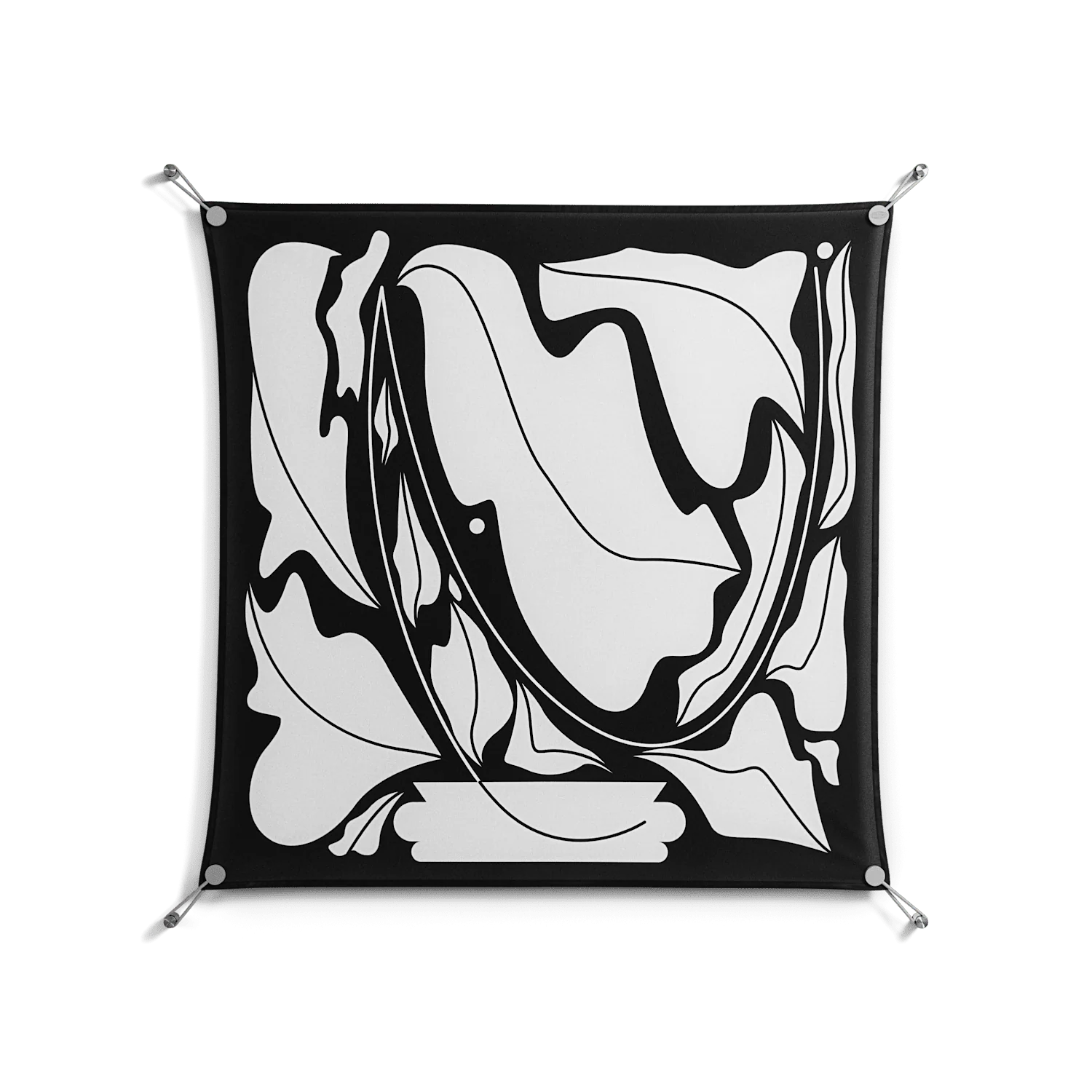 White Flowers - Work On Wall - Konrad Blaszczyk - Silver - 90 x 90 cm