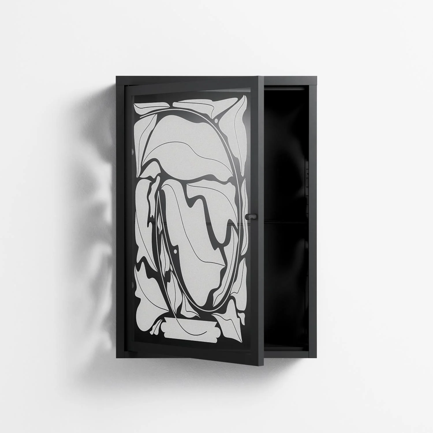 White Potted Plant - Wall Cabinet - Konrad Blaszczyk - Antracite - Overlay Glass - Image 3