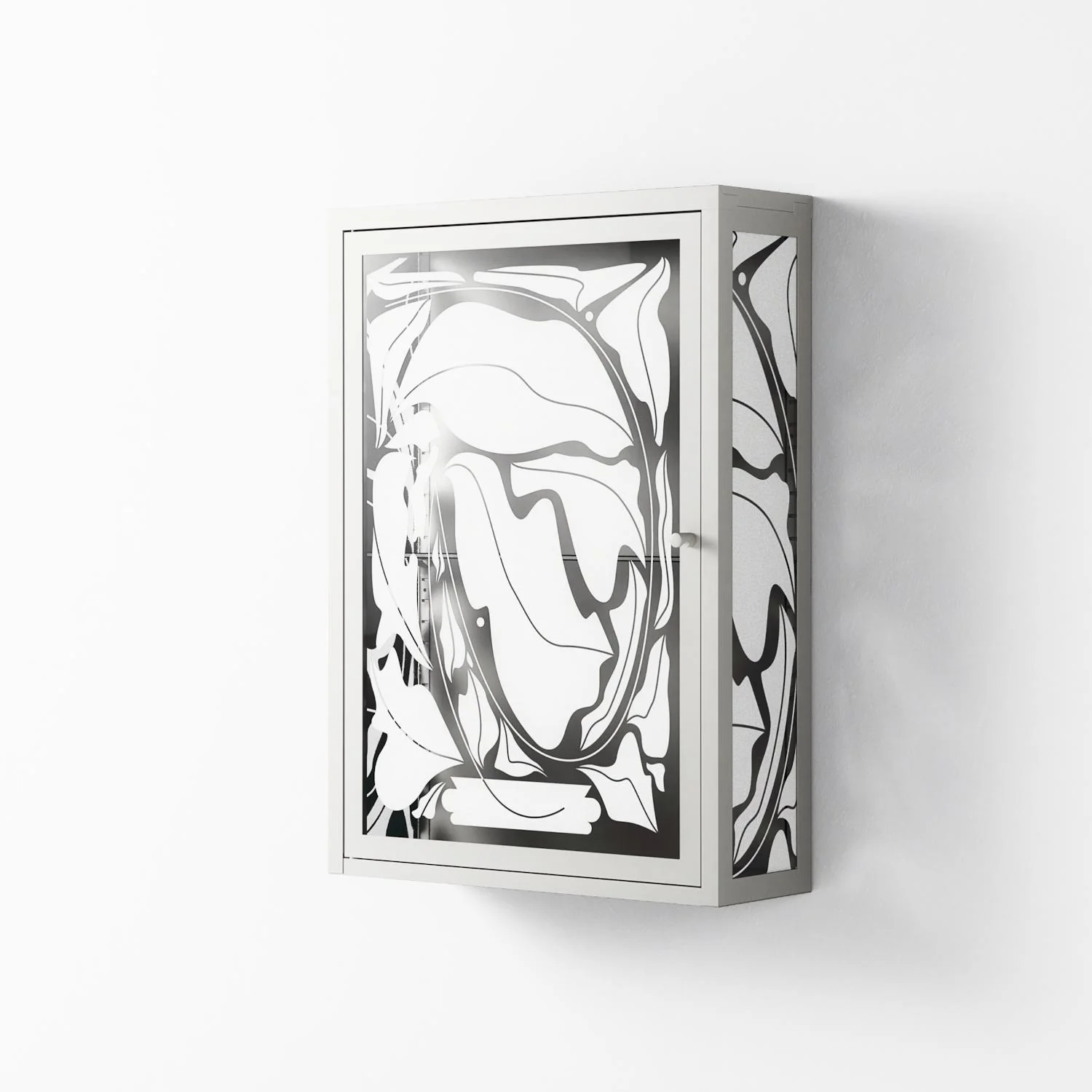 White Potted Plant - Wall Cabinet - Konrad Blaszczyk - Chalk - Overlay Glass - Image 2