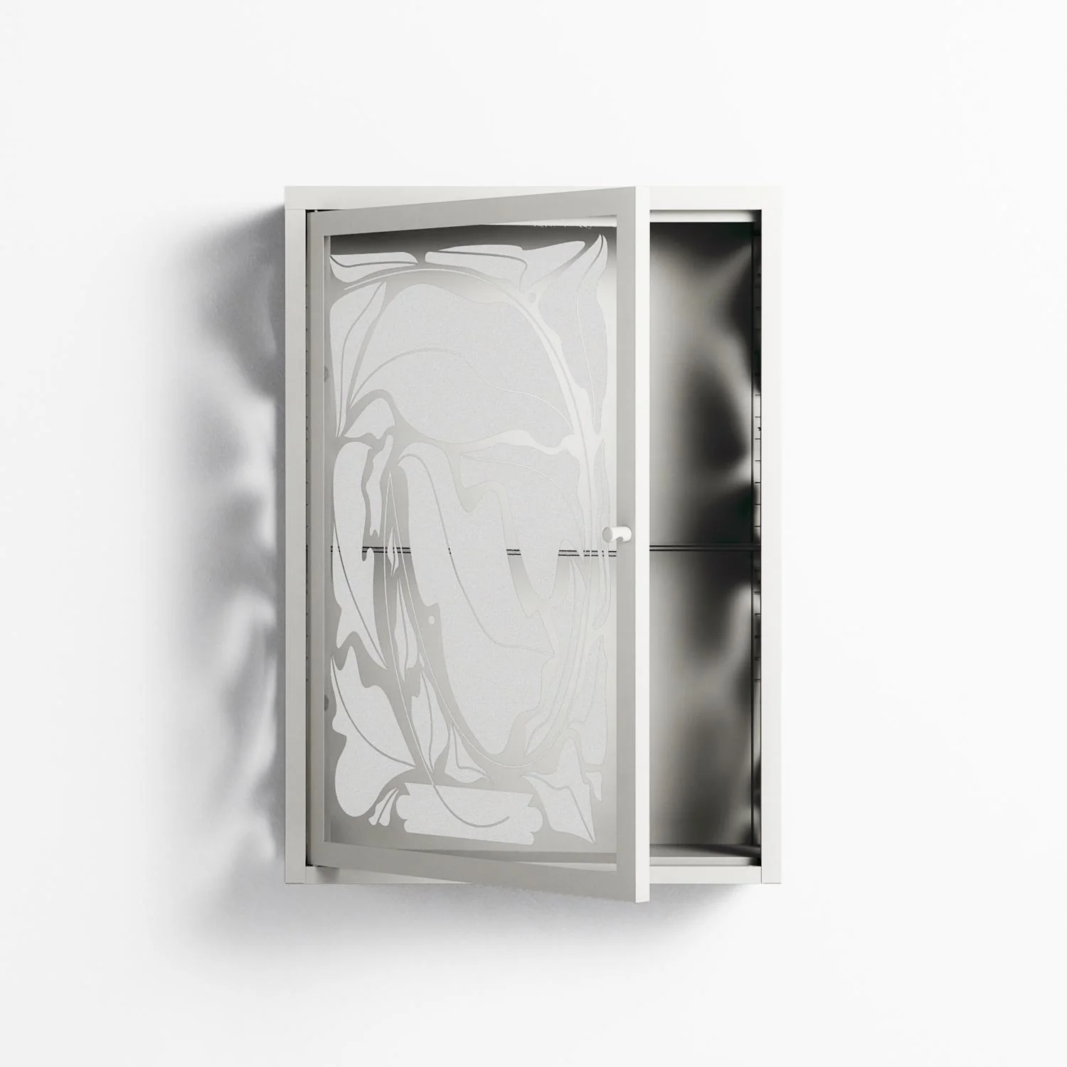 White Potted Plant - Wall Cabinet - Konrad Blaszczyk - Chalk - Overlay Glass - Image 3