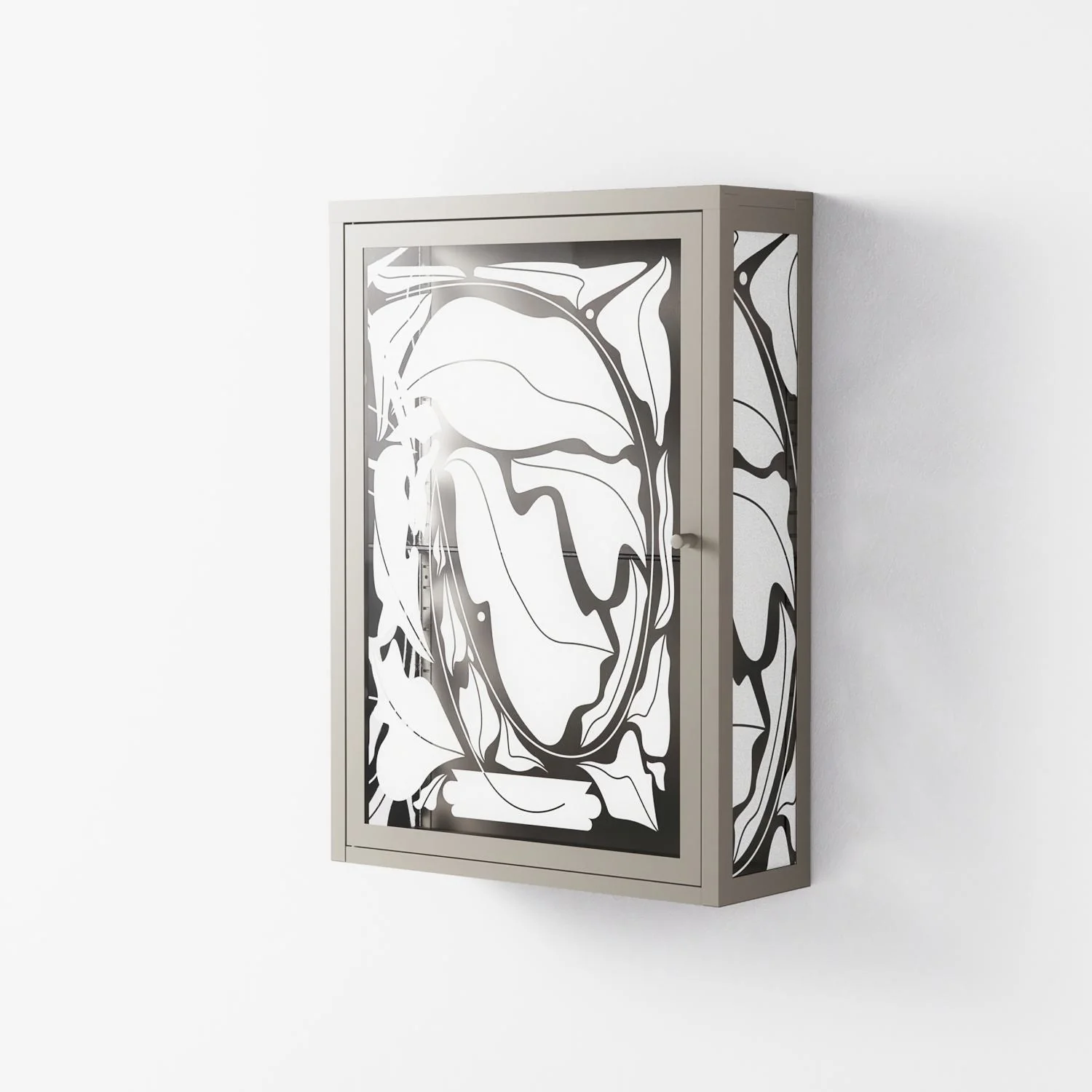 White Potted Plant - Wall Cabinet - Konrad Blaszczyk - Pebble - Overlay Glass - Image 2