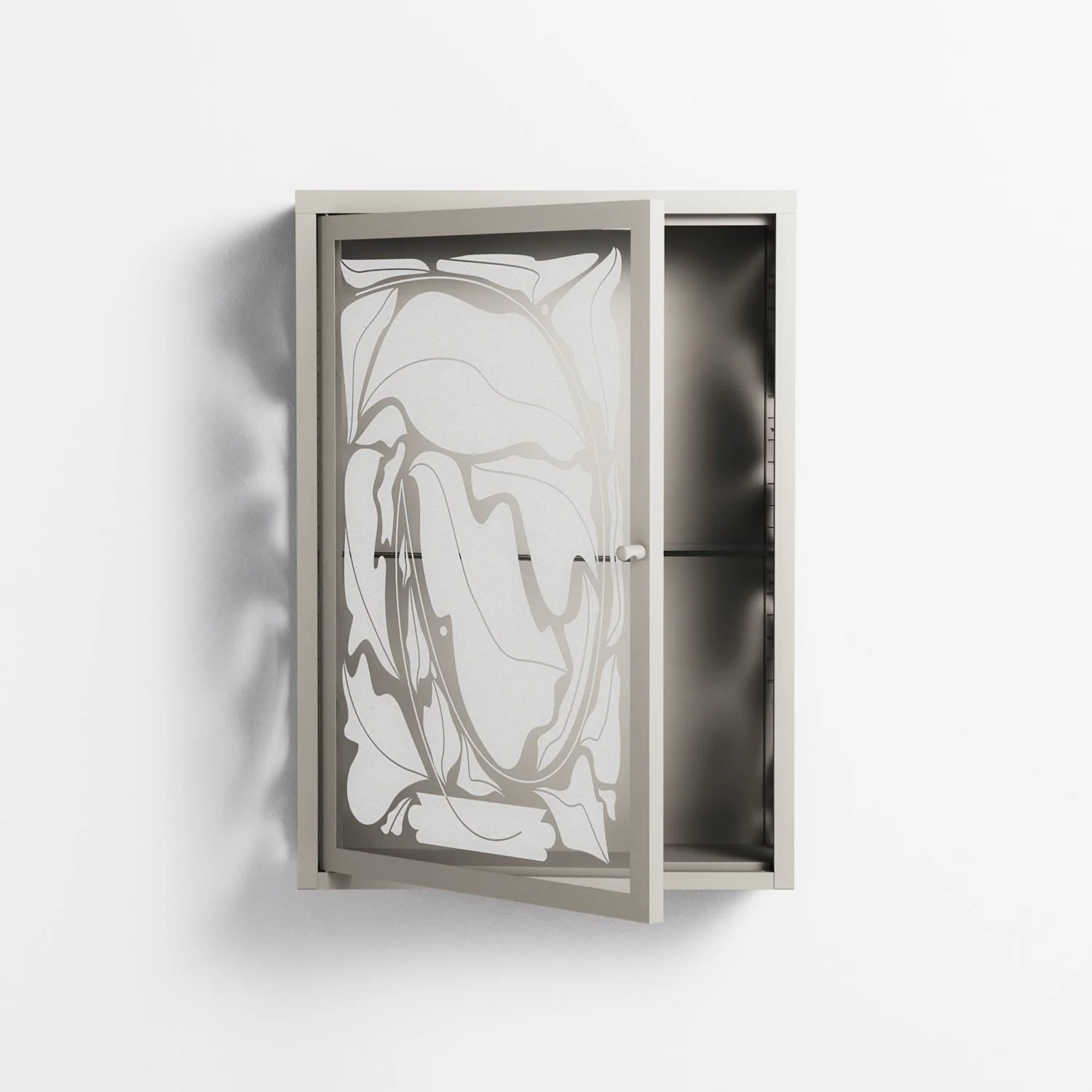 White Potted Plant - Wall Cabinet - Konrad Blaszczyk - Pebble - Overlay Glass - Image 3