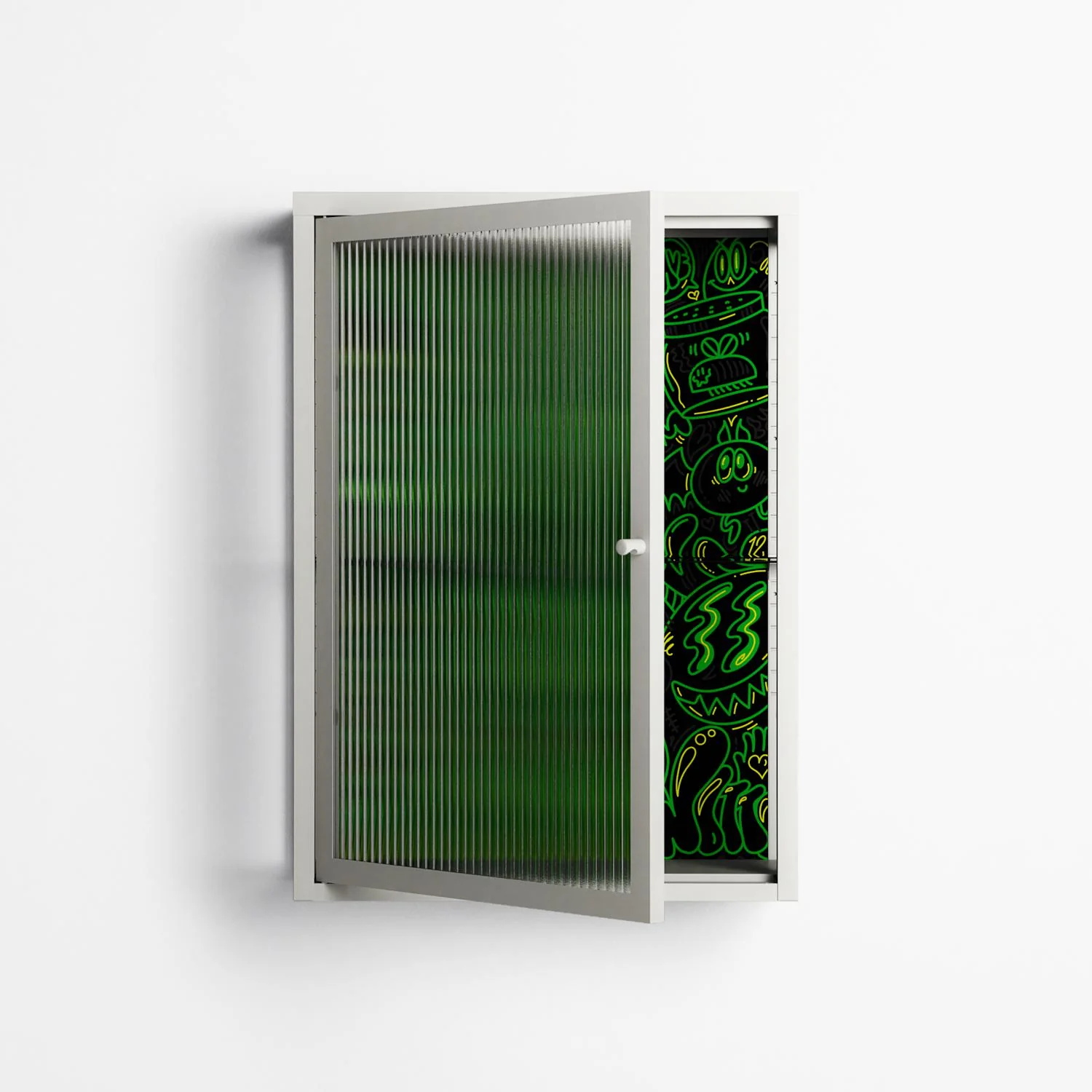 Wottosque Green - Wall Cabinet - Craig Watkins - Chalk - Reeded glass - Image 2